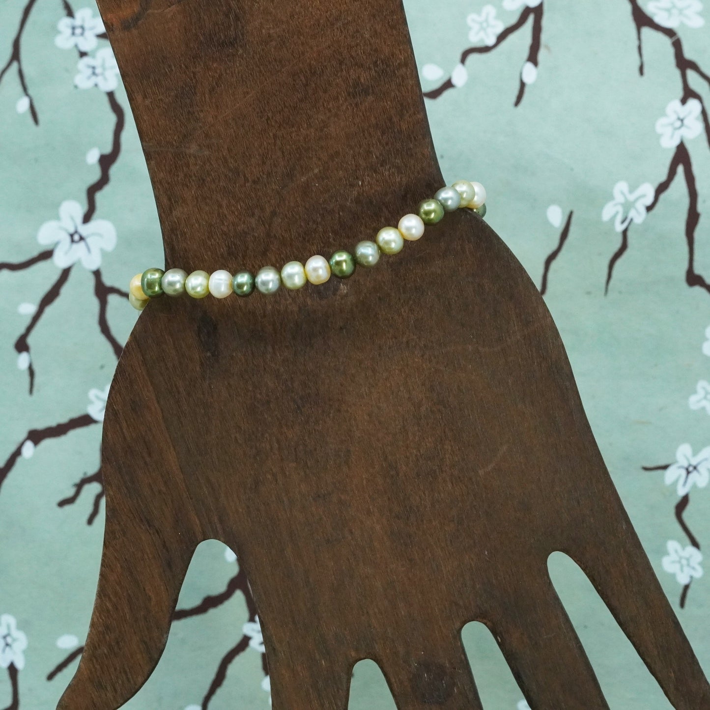 6.74” 5mm, Vintage handmade bracelet, freshwater pearl with 925 silver clasp