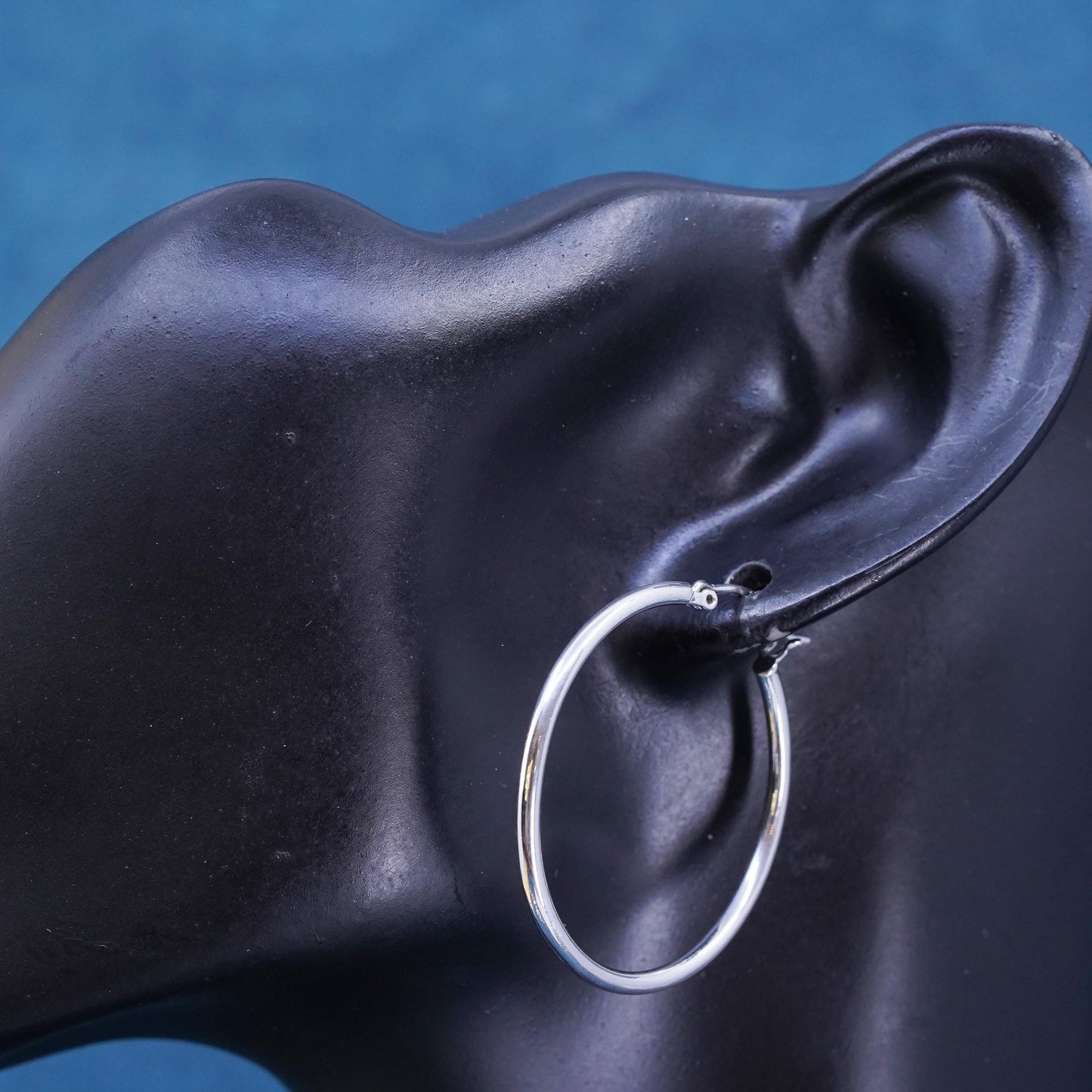1.5”, vintage Sterling silver handmade hoop earrings, 925 huggie