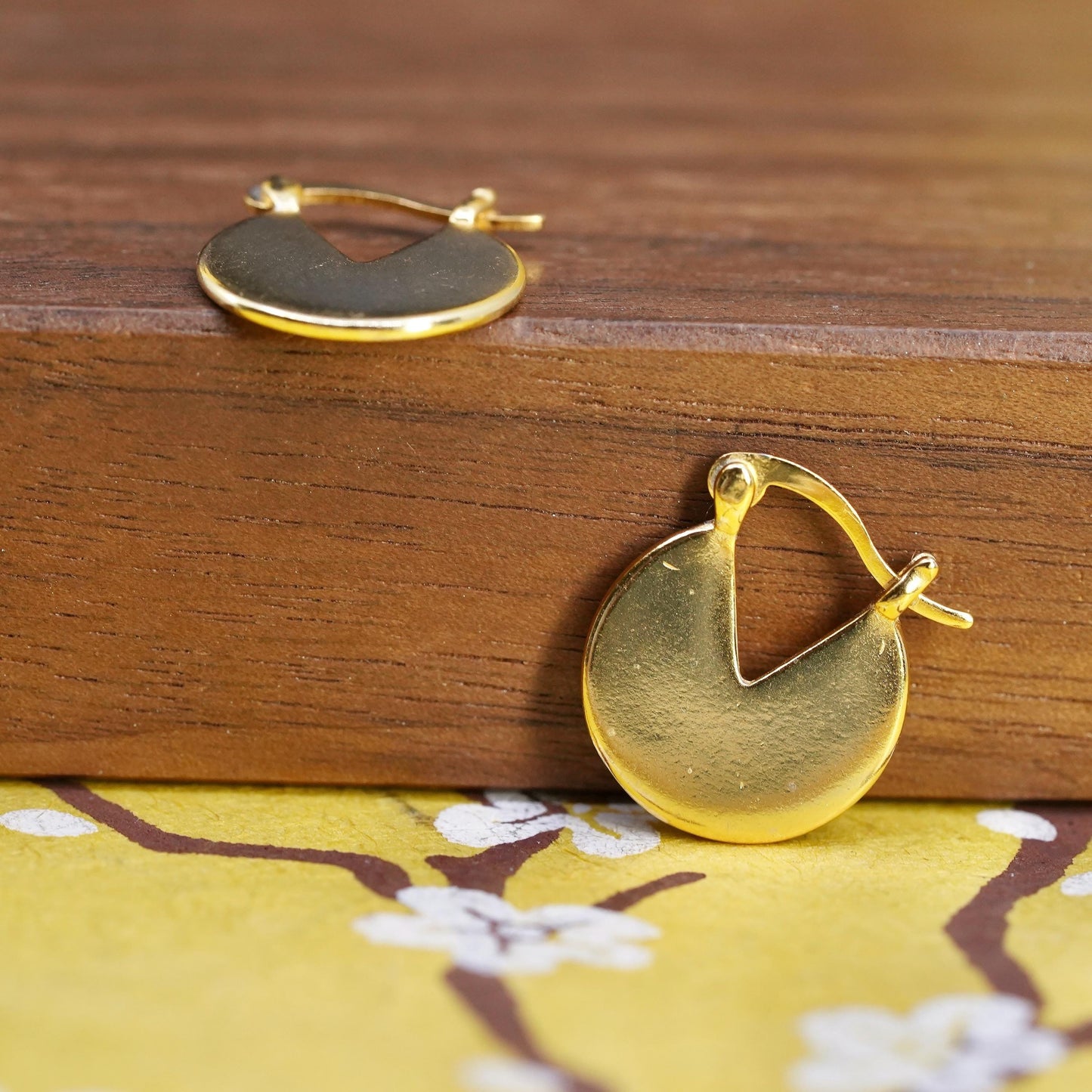 0.5", Vintage vermeil gold plated Sterling silver earrings, 925 pac Man hoops