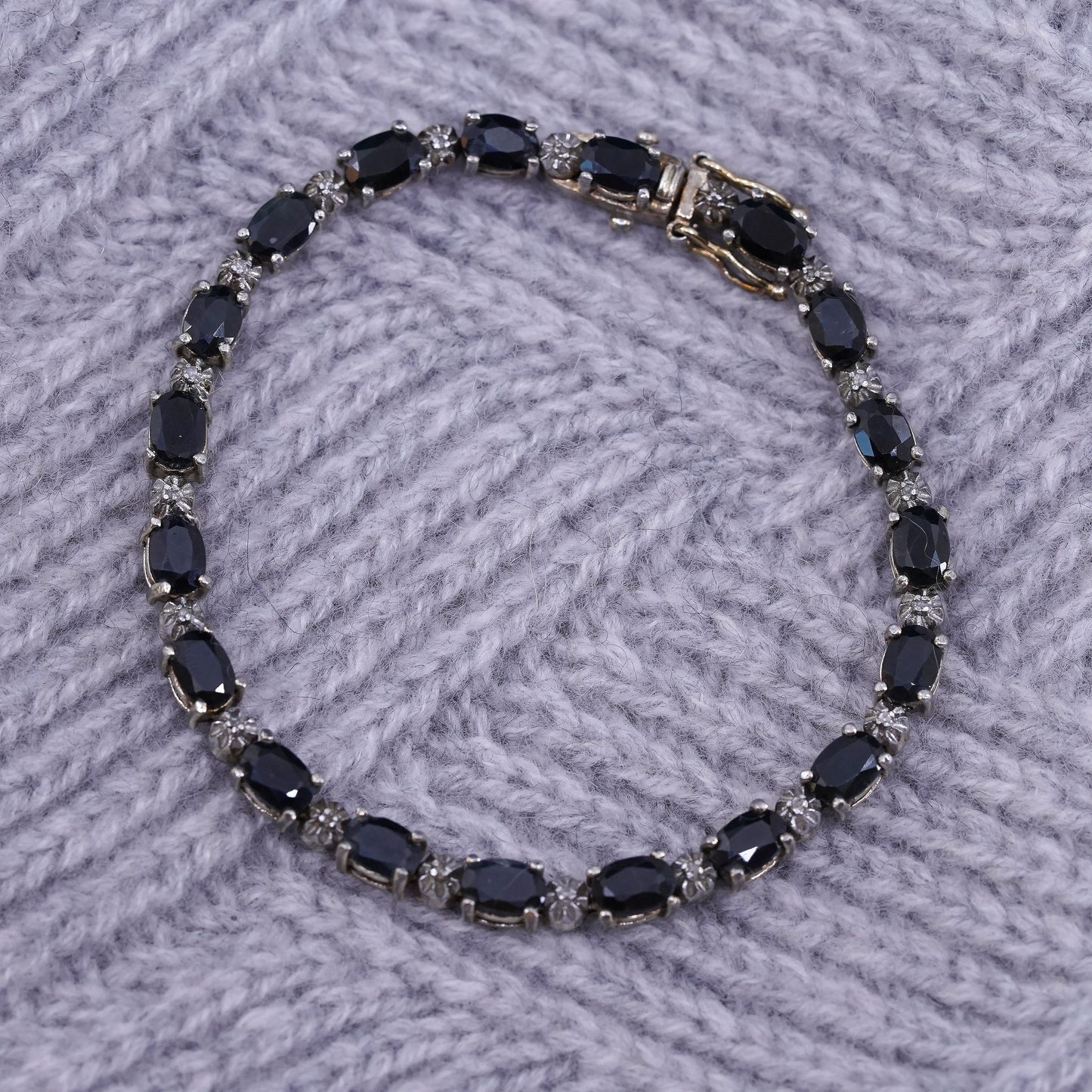 7”, vermeil gold over sterling 925 silver tennis bracelet with sapphire diamond
