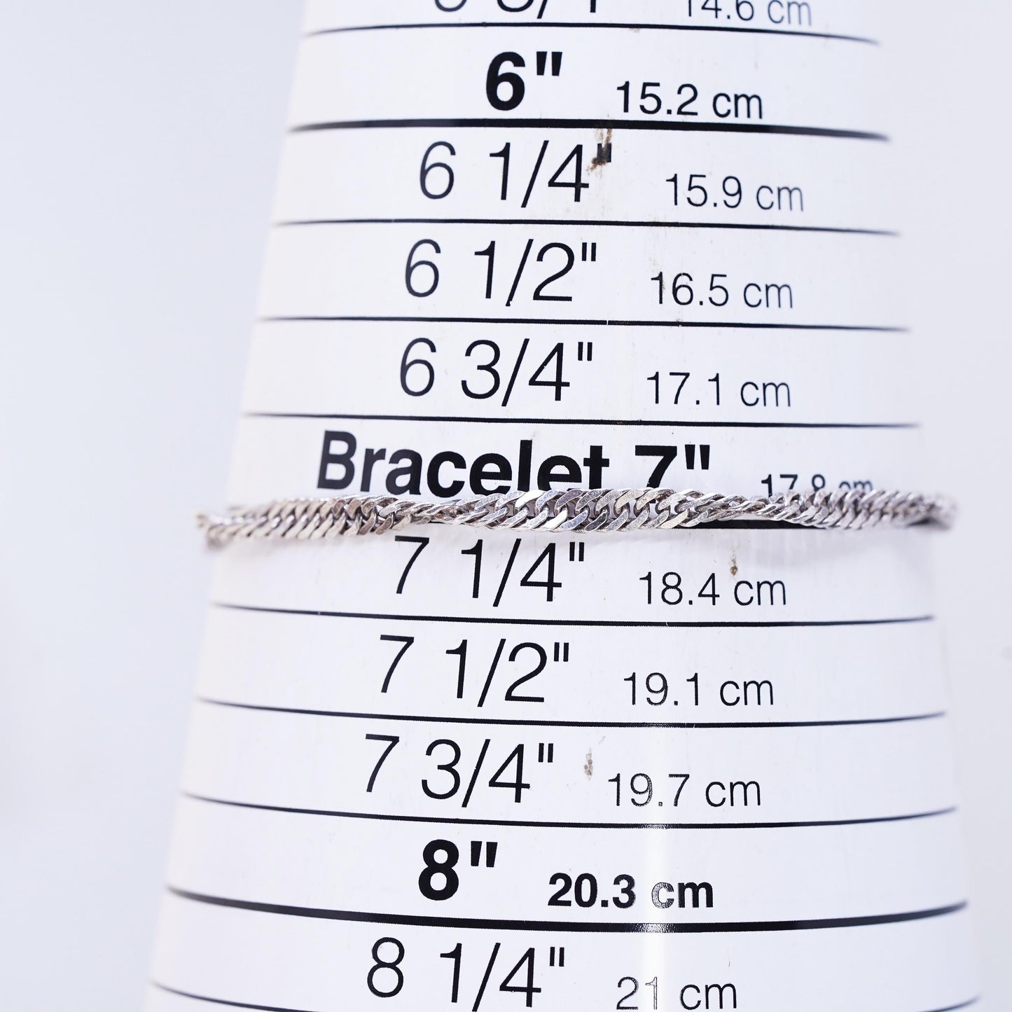 7" 4mm, Vintage Italian IBB sterling silver bracelet, twisted curb link chain