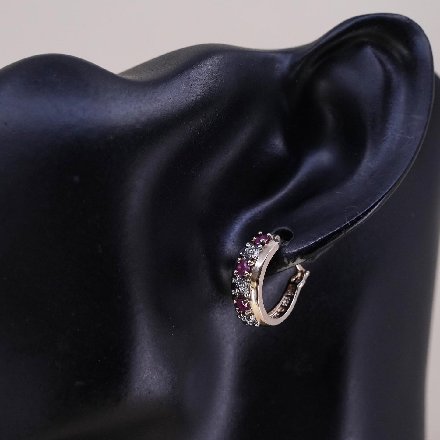 0.5”, vermeil gold over sterling silver single earring, 925 huggie hoop diamond