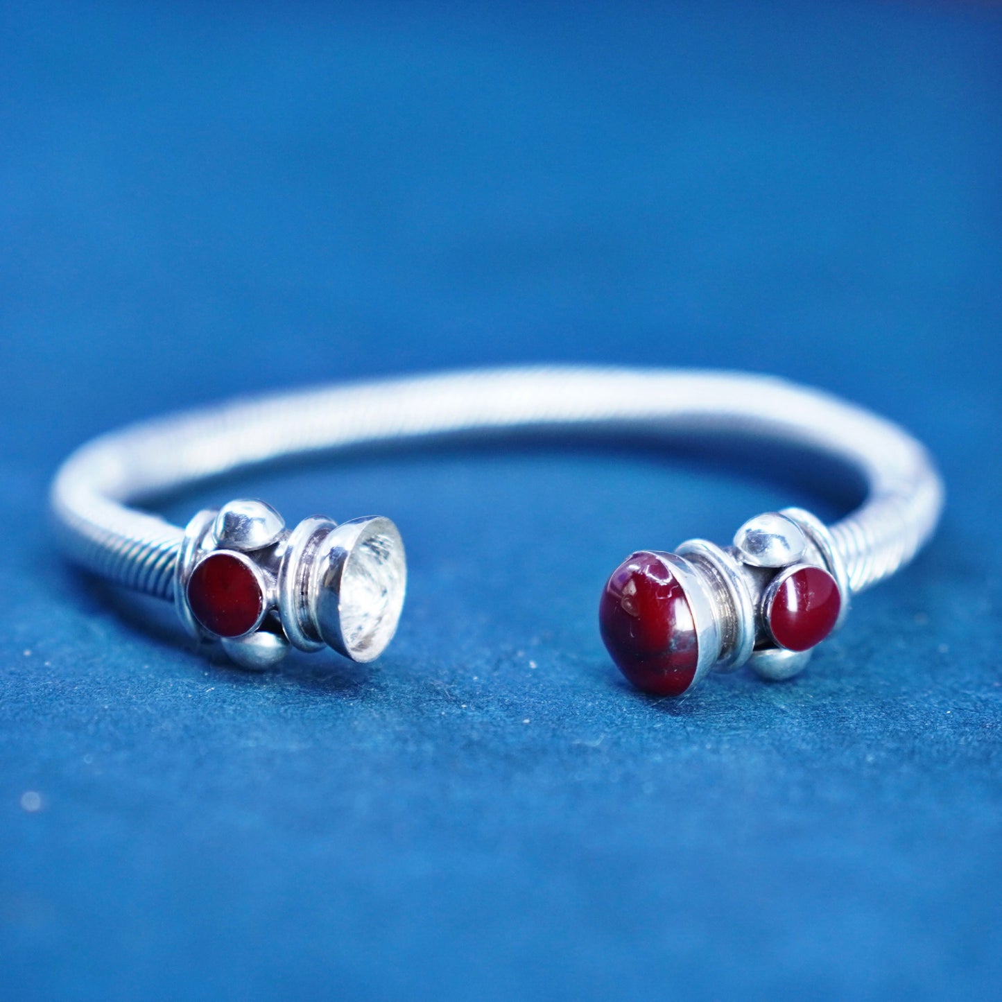 6.25”, Mexico sterling silver handmade bracelet, 925 cable cuff with red jasper