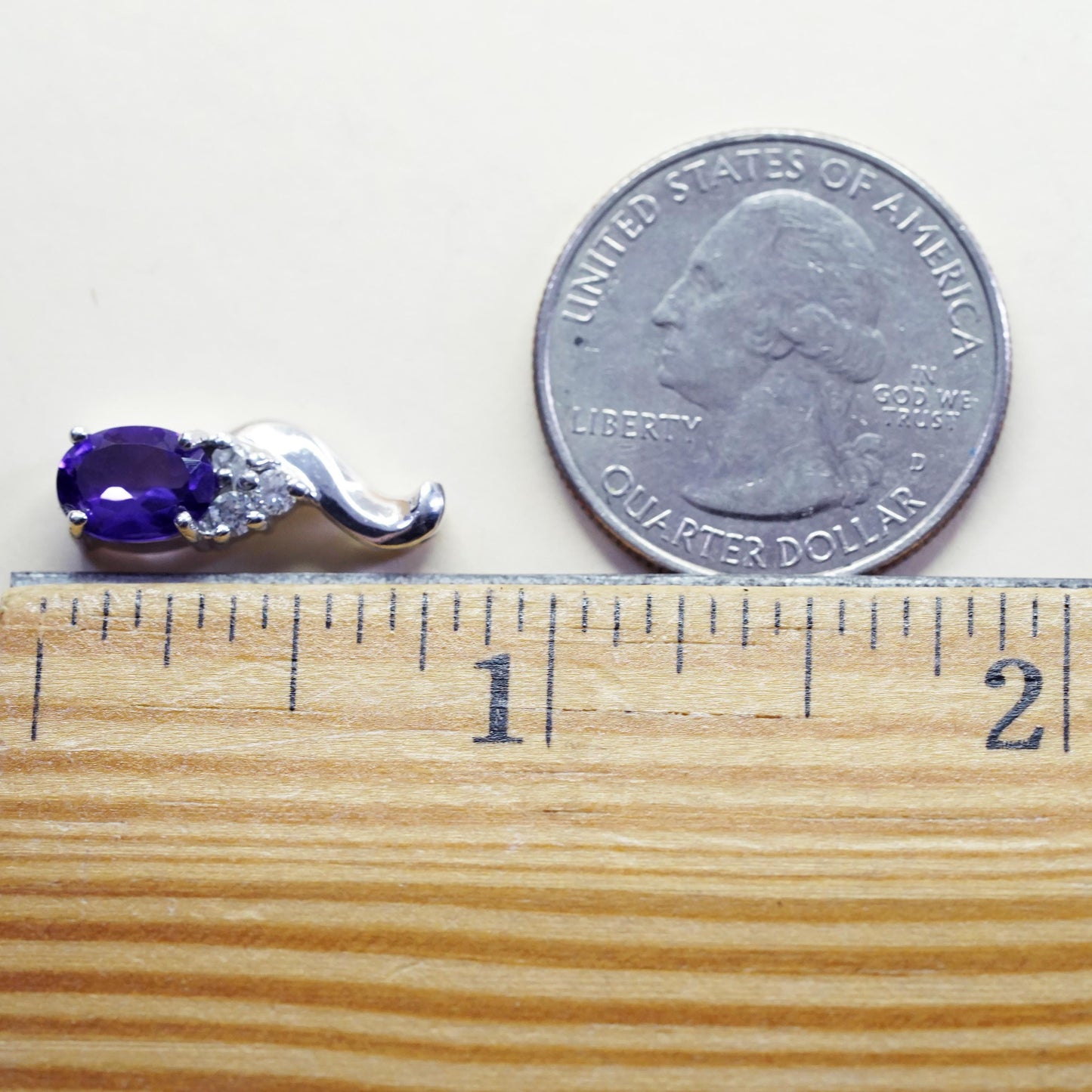 vintage sterling silver 925 pendant with amethyst and cz details, shiny