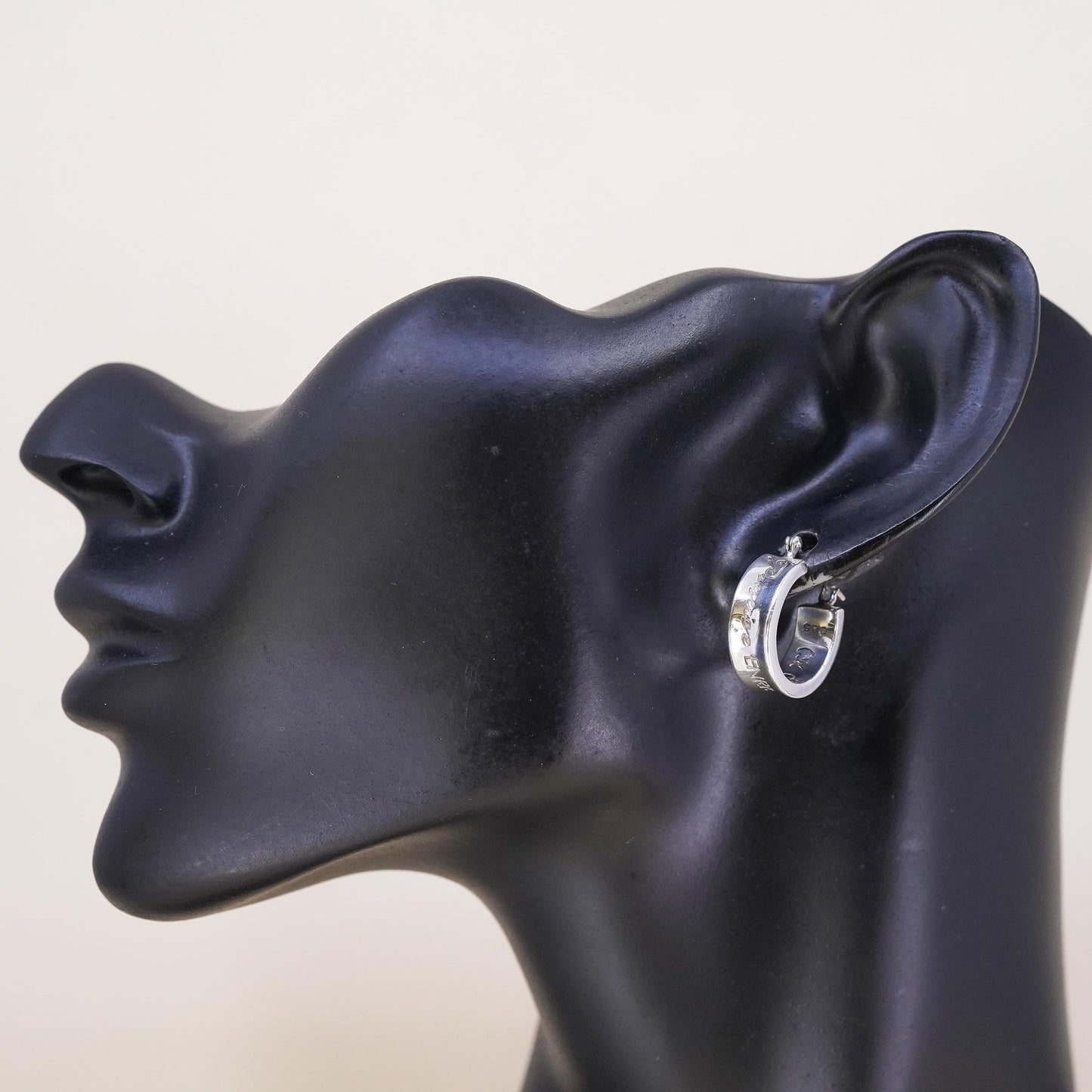 0.5”, Sterling Silver CM 20yr celebration ladies wide huggies earrings 6mm wide