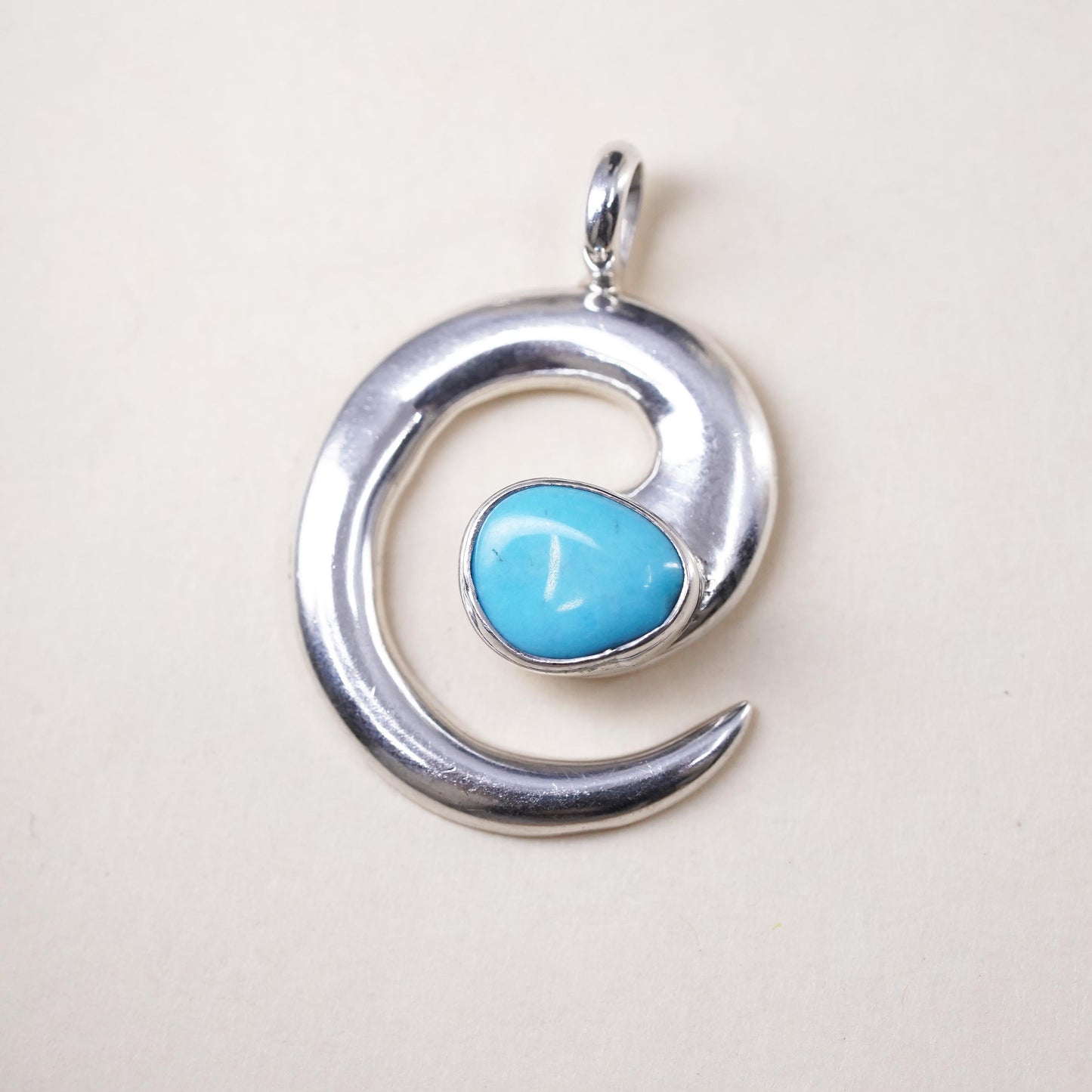 Native American Leonard Maloney Sterling silver pendant, 925 spiral turquoise