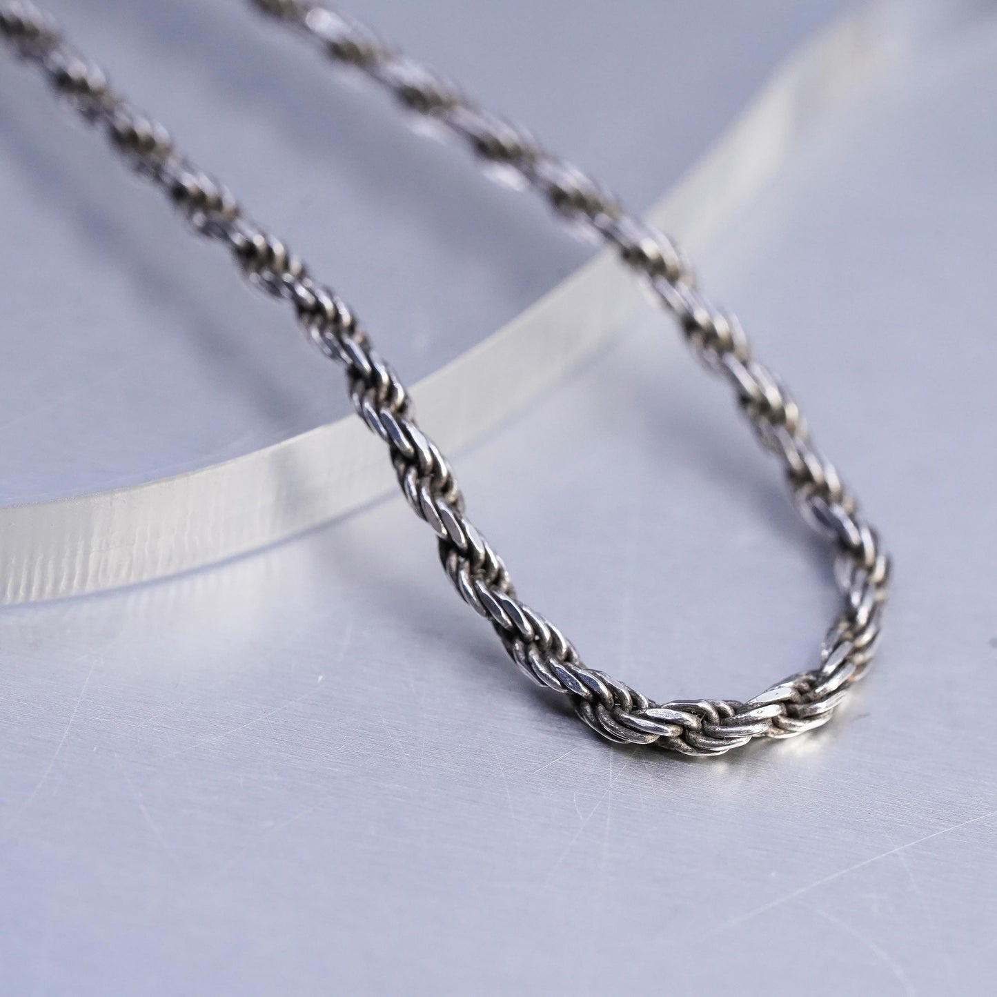 18" 2mm, vintage Italian Sterling 925 silver Singapore rope chain necklace