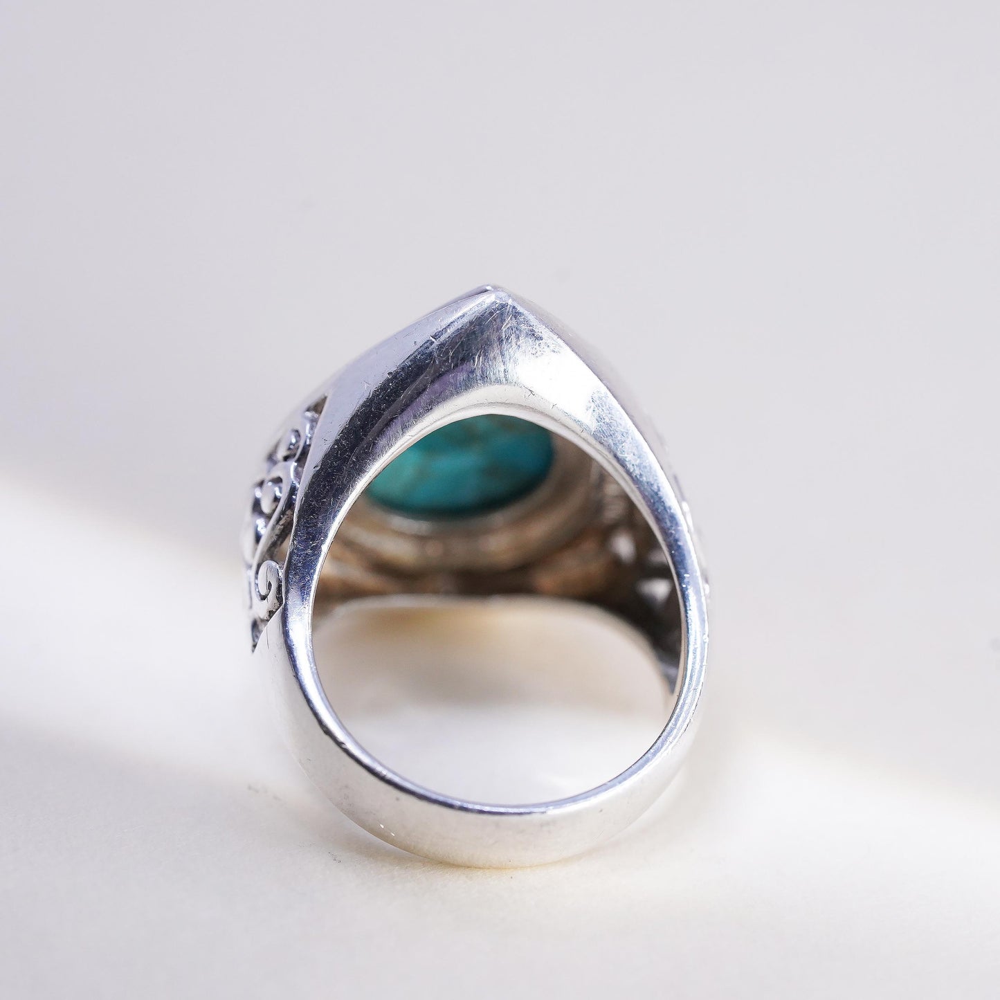 Size 7, Southwestern sterling silver ring, filigree 925 ring teardorp turquoise