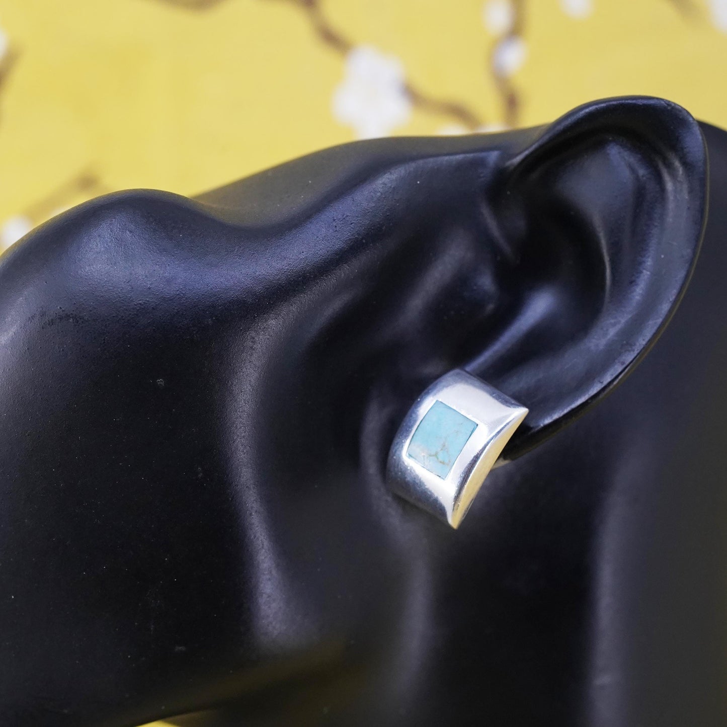 Vintage Mexican Sterling silver earrings, 925 rectangular studs with turquoise
