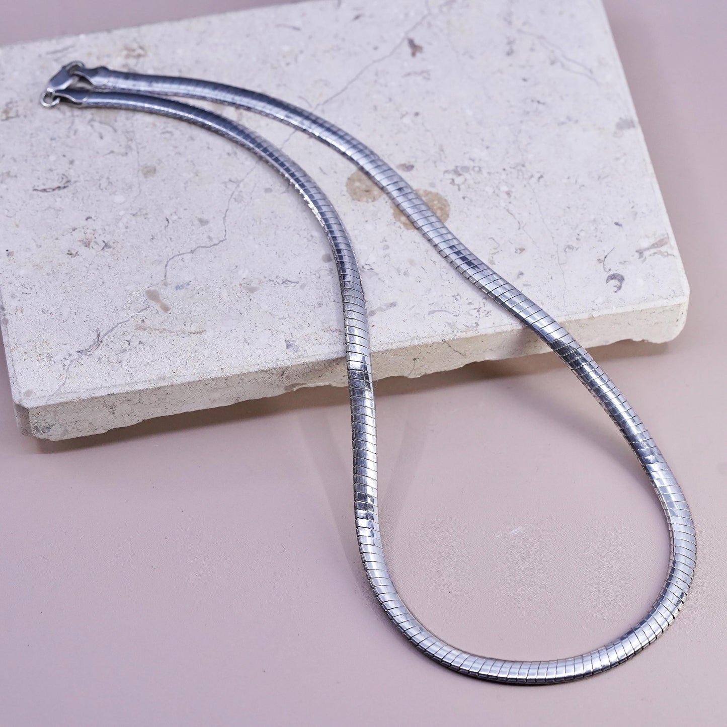 18" 5mm, vintage Milor Sterling silver necklace, curved 925 herringbone chain