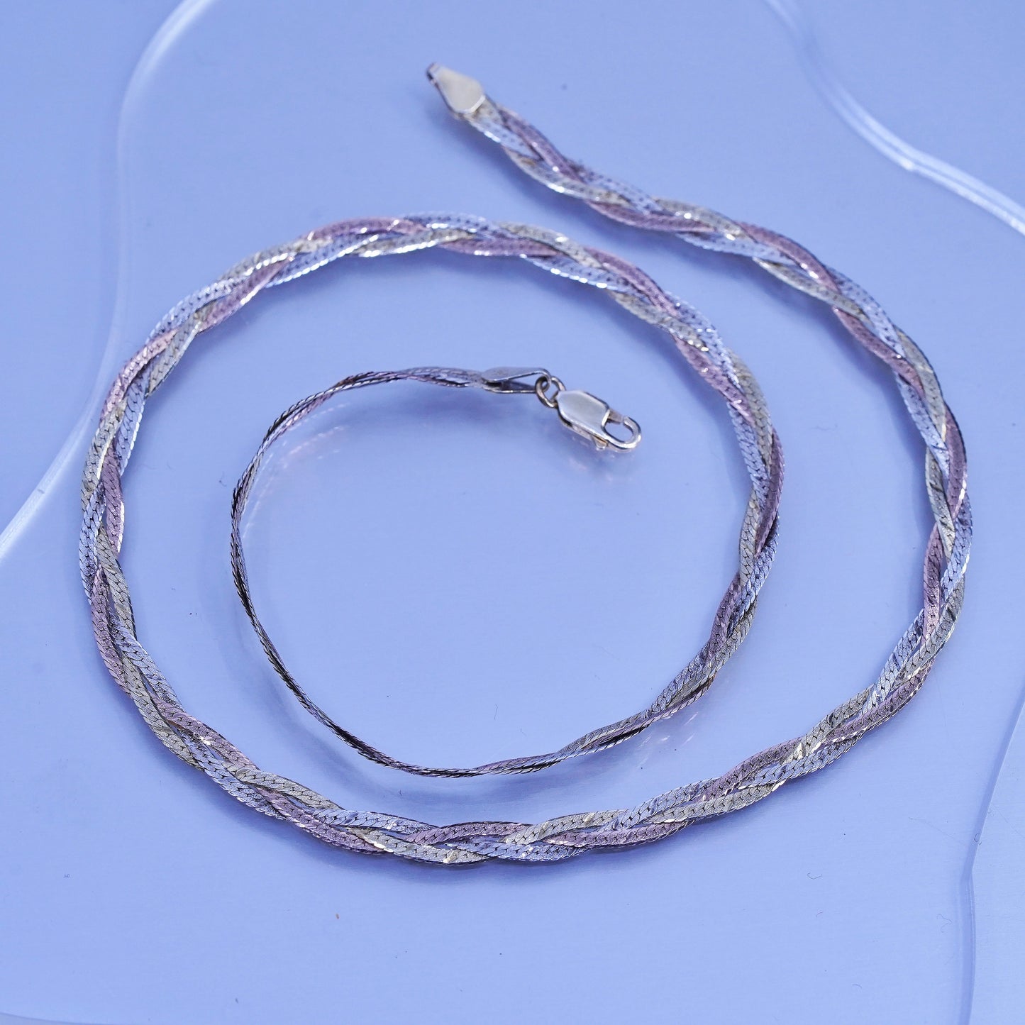 20” Italy triple tone Sterling 925 silver woven braided herringbone necklace