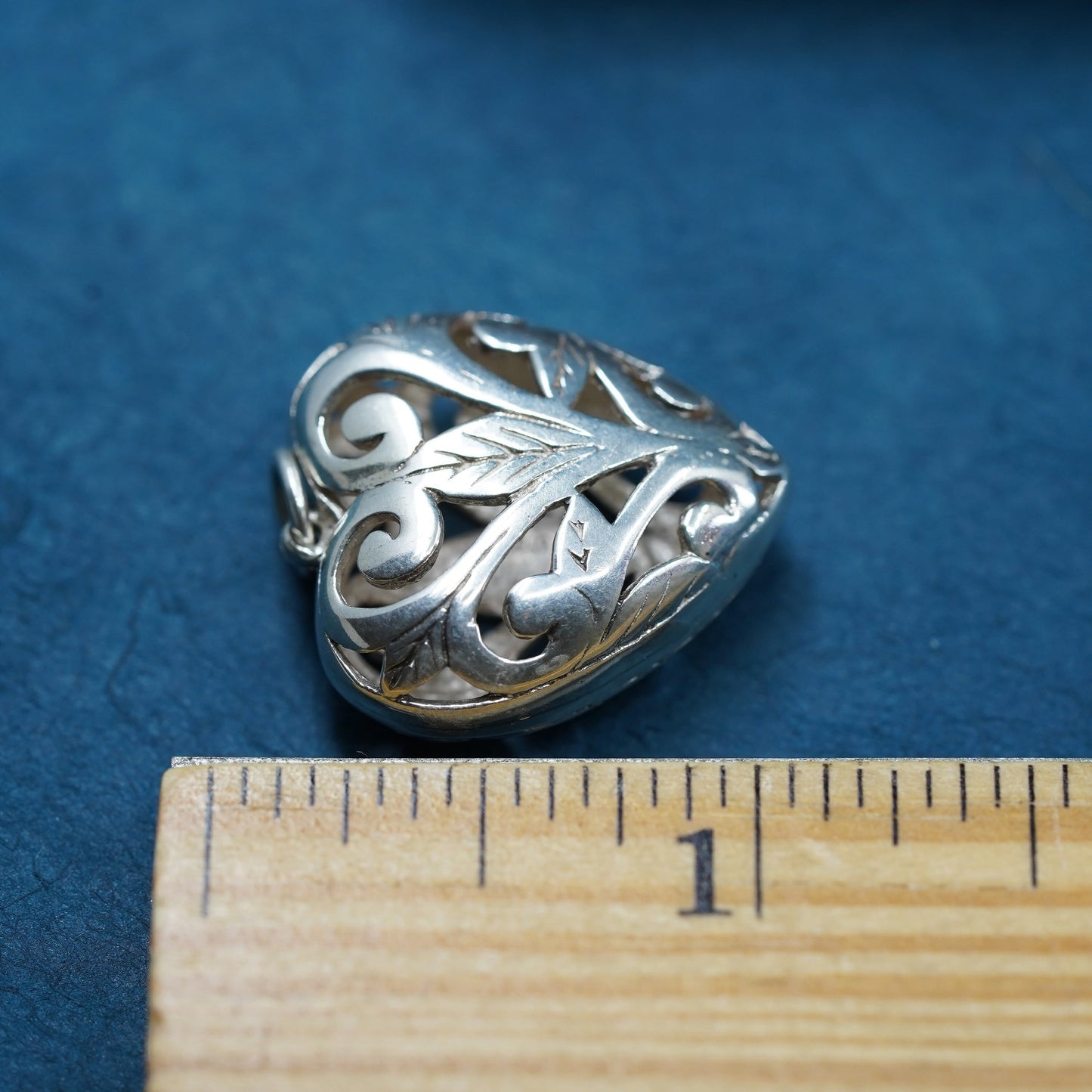 Vintage Sterling silver handmade pendant, puffy 925 filigree heart
