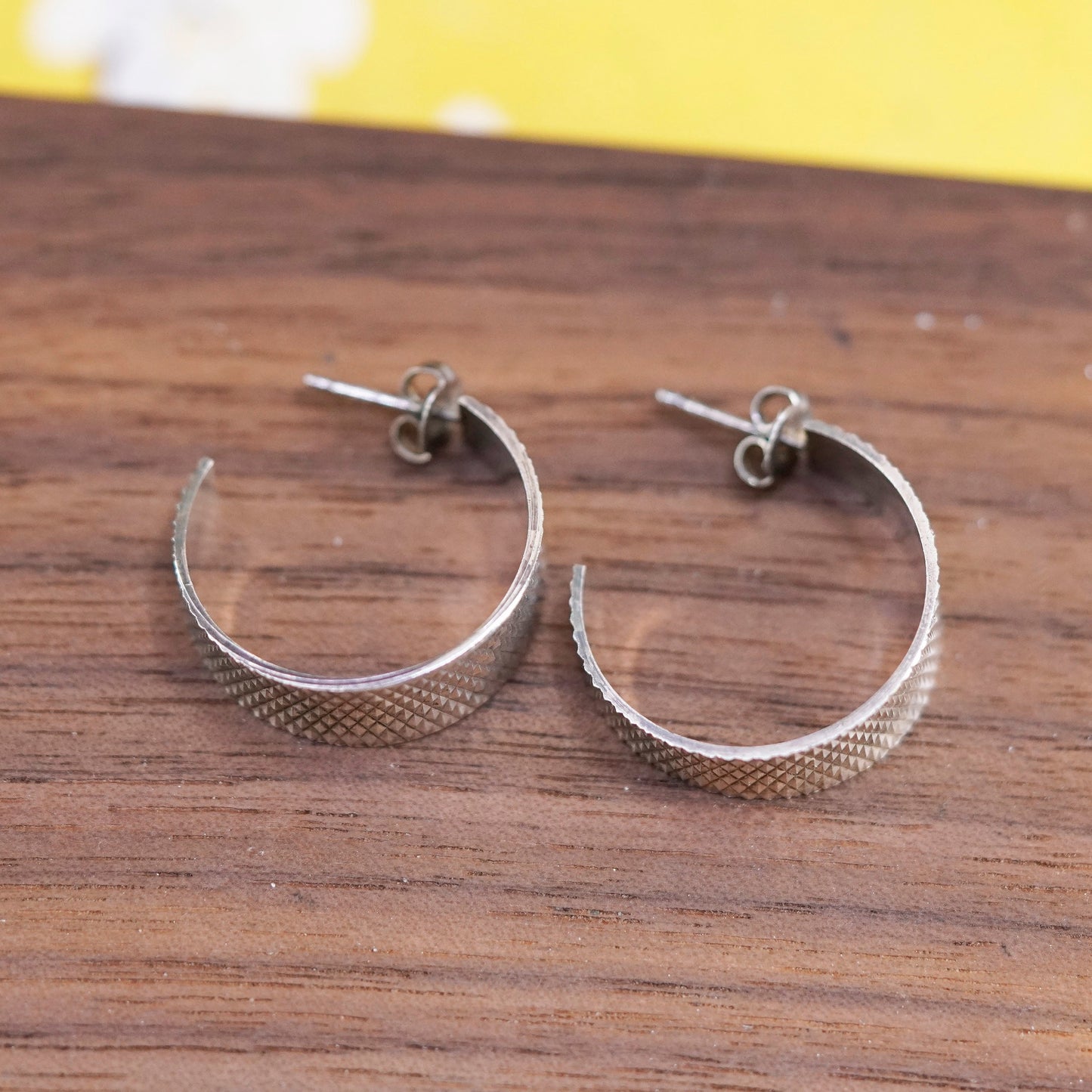 1”, vintage sterling silver handmade hoops, textured 925 huggie earrings