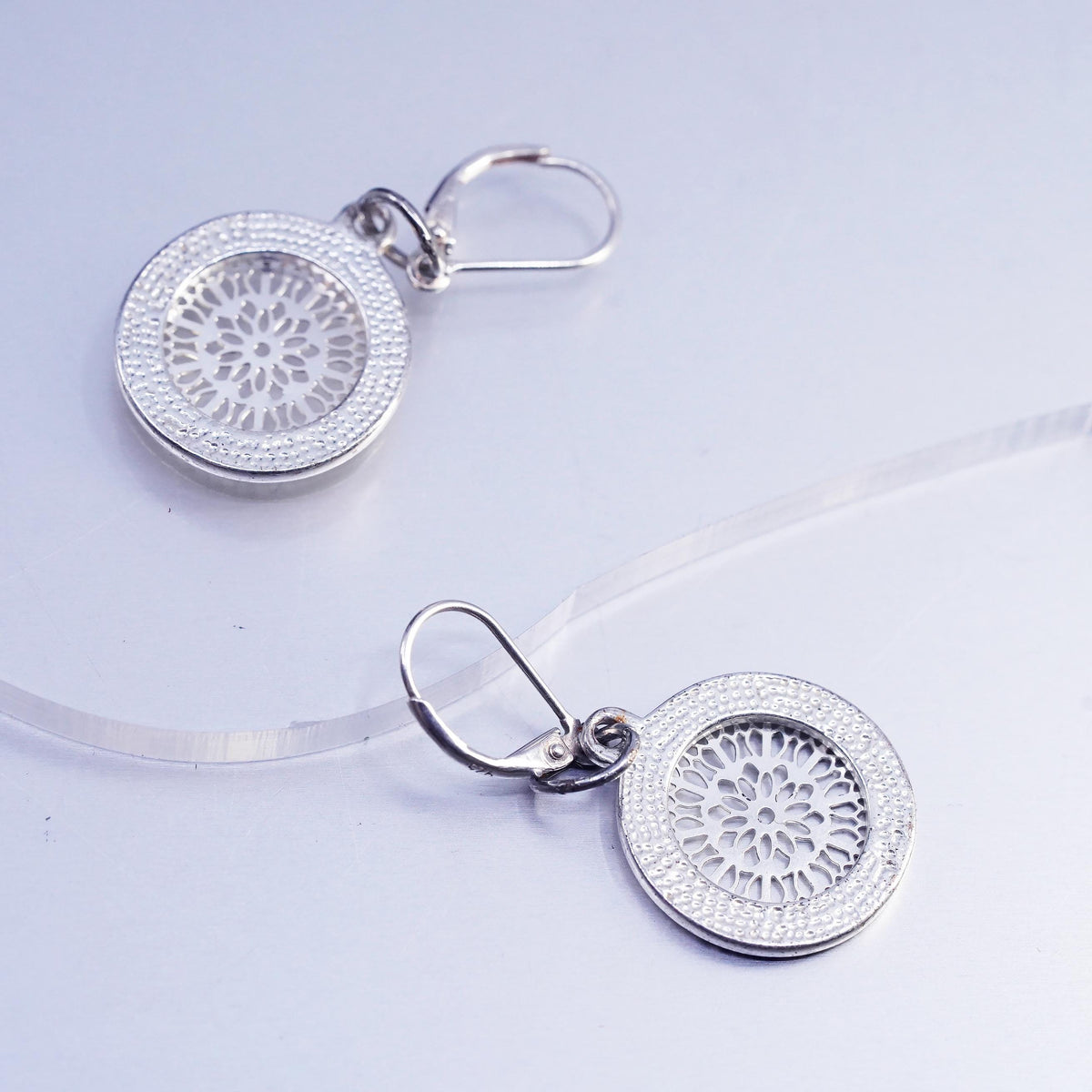 Vintage Sterling 925 silver handmade filigree circle earrings dangles