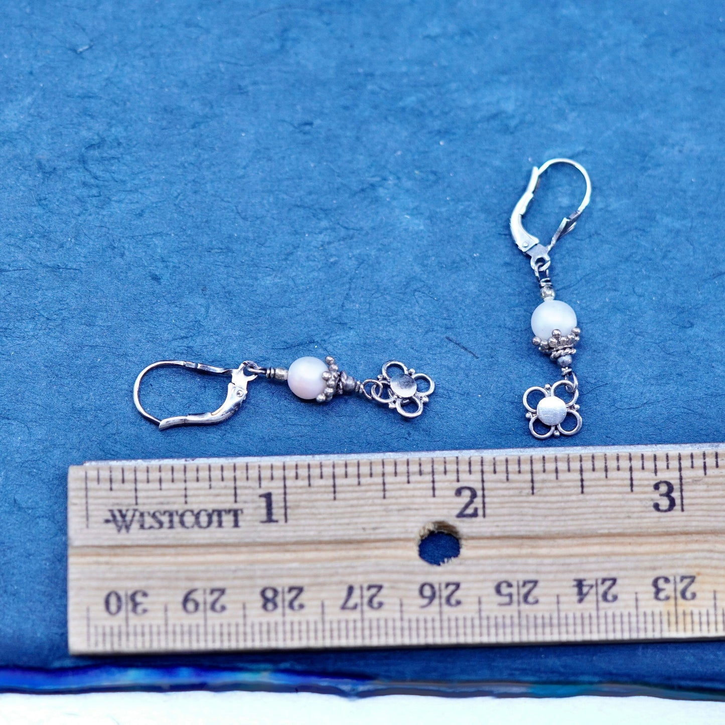 Vintage Sterling silver 925 handmade earrings with pearl and dangles