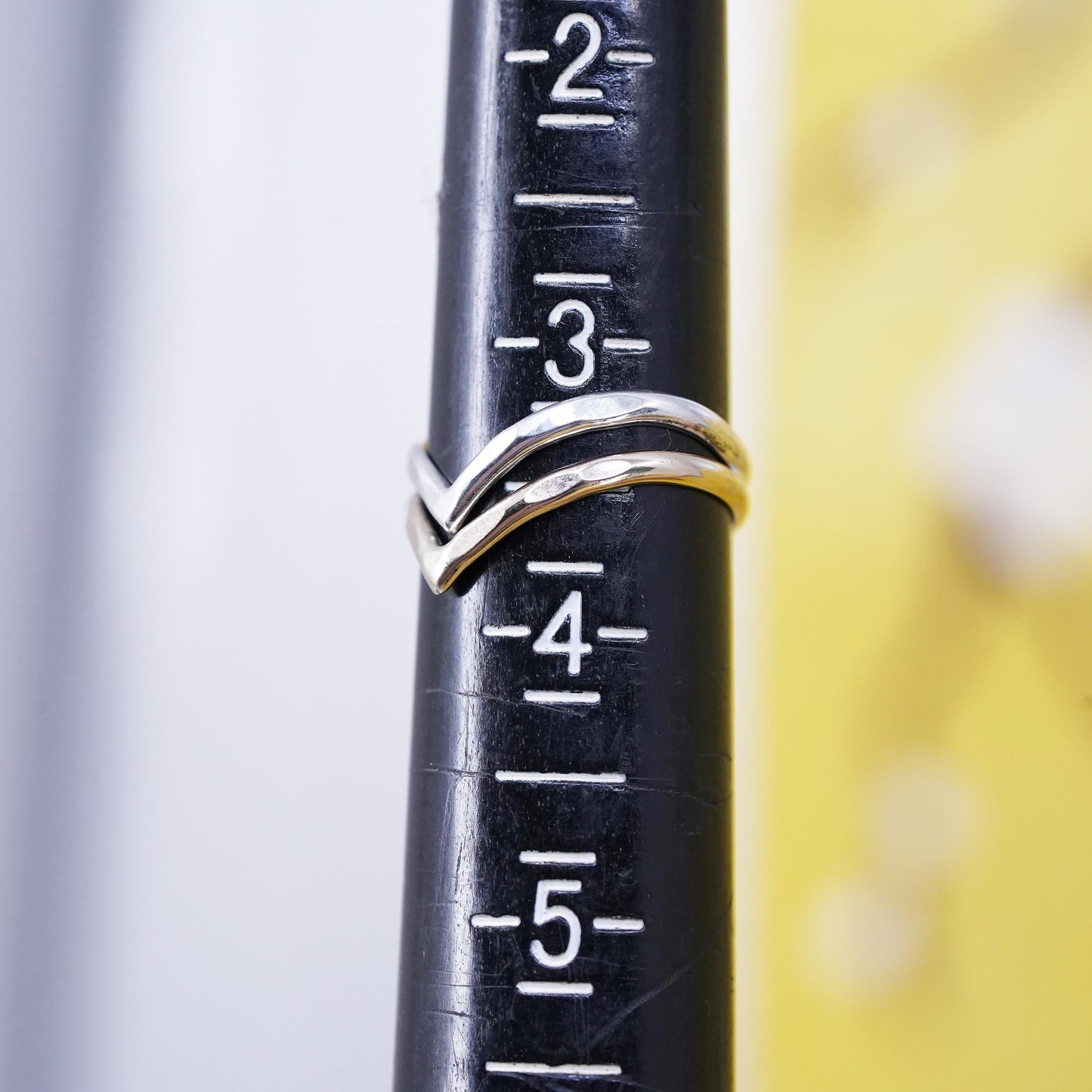 Size 3.25, vintage two tone Sterling silver ring, 14K gold 925 V shaped band