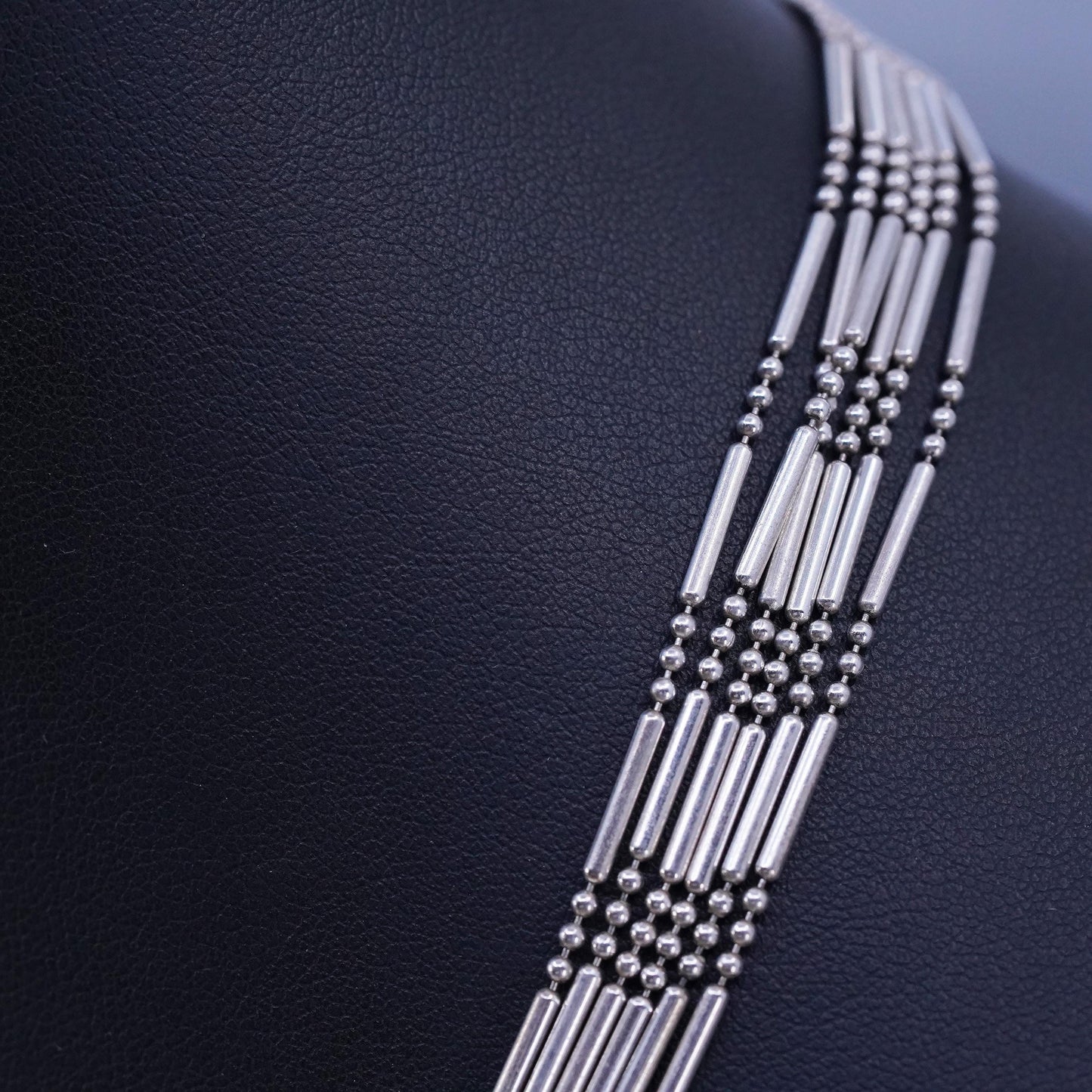 18”, VTG Italian Sterling 925 silver multi 6 strands bar bead chain necklace