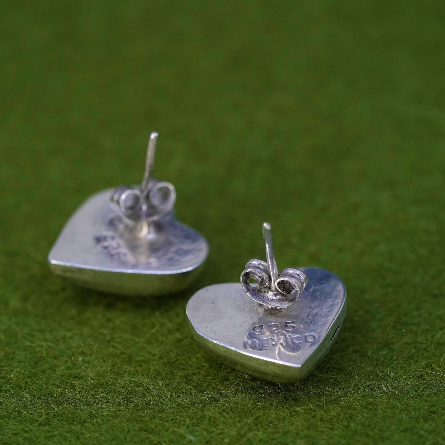 Vintage Mexican Sterling silver handmade earrings, 925 heart studs