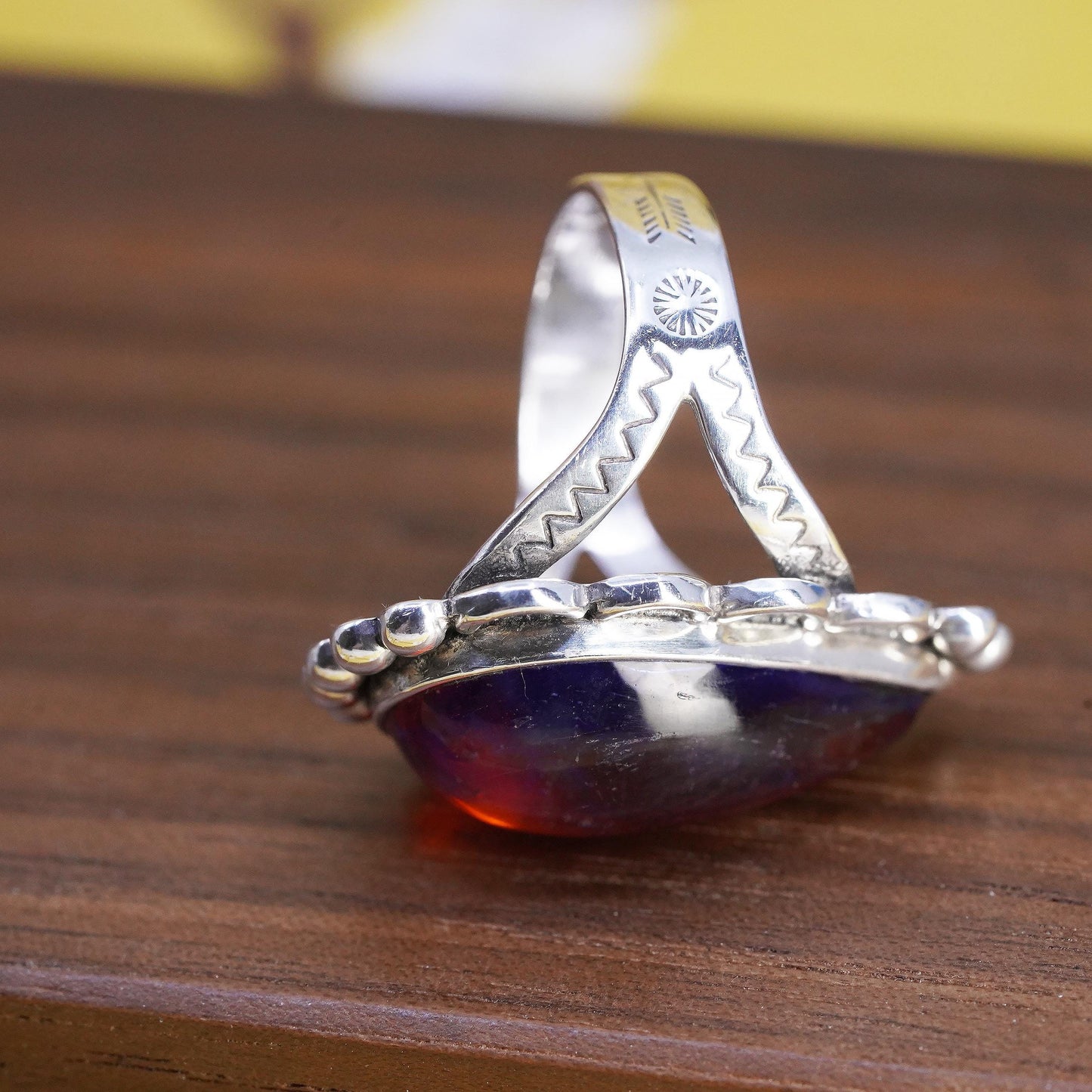 Size 8.5, VTG Native American Sterling 925 silver ring teardrop dragons breath