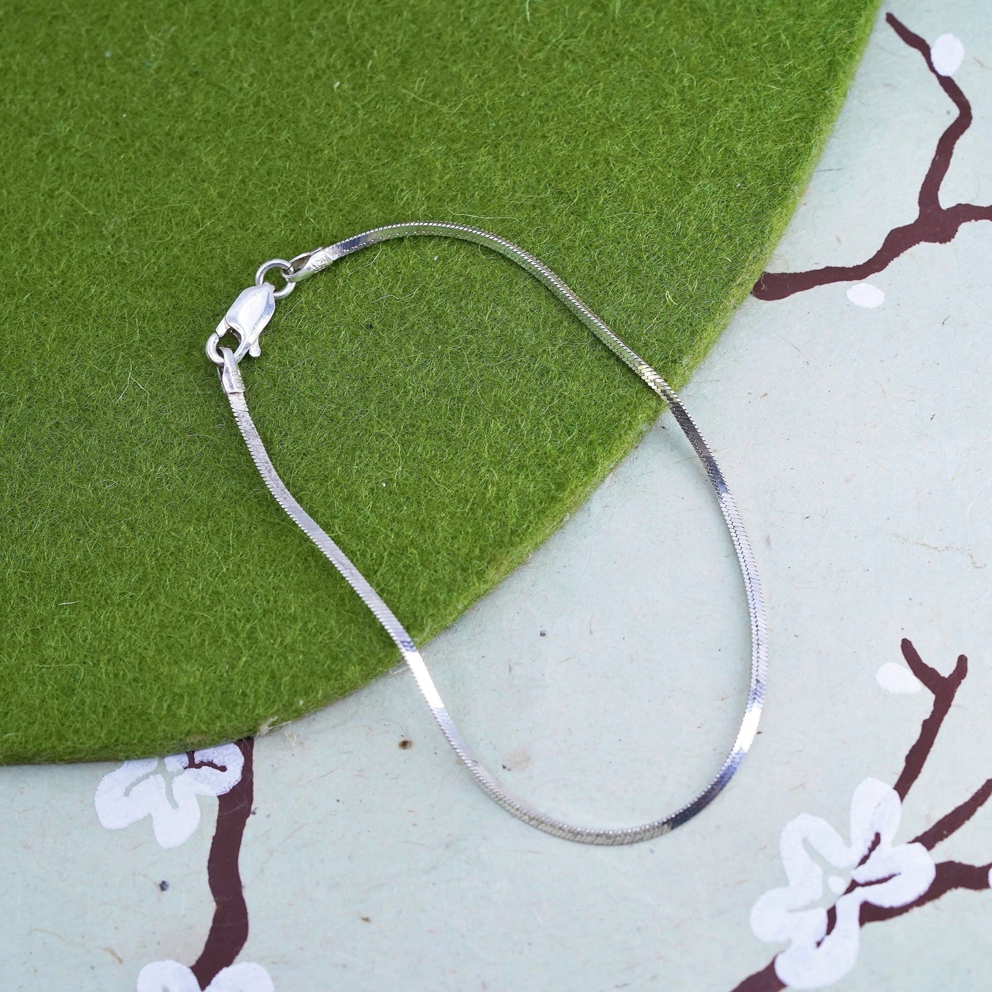 7", 1mm, Vintage sterling silver bracelet, Italy 925 square snake chain