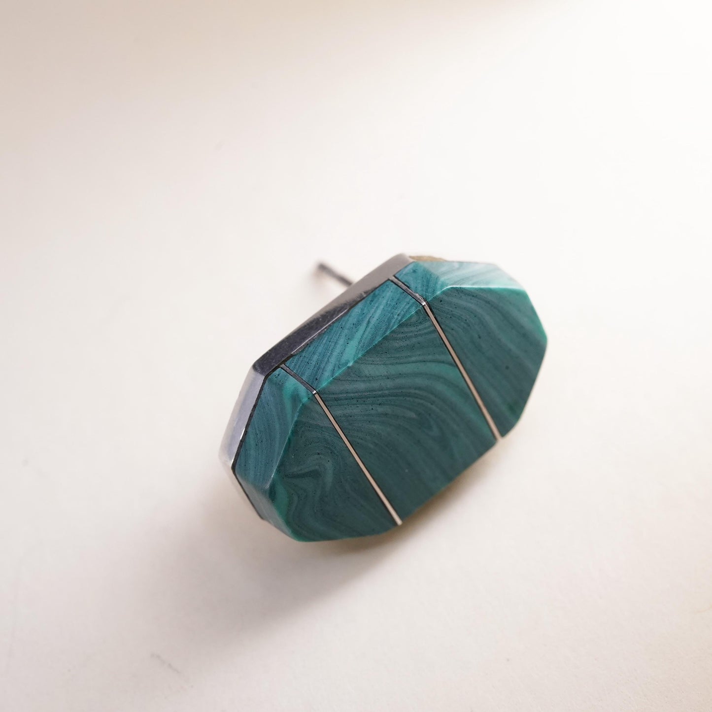 southwestern Mexican Sterling 925 silver handmade stud malachite single earring