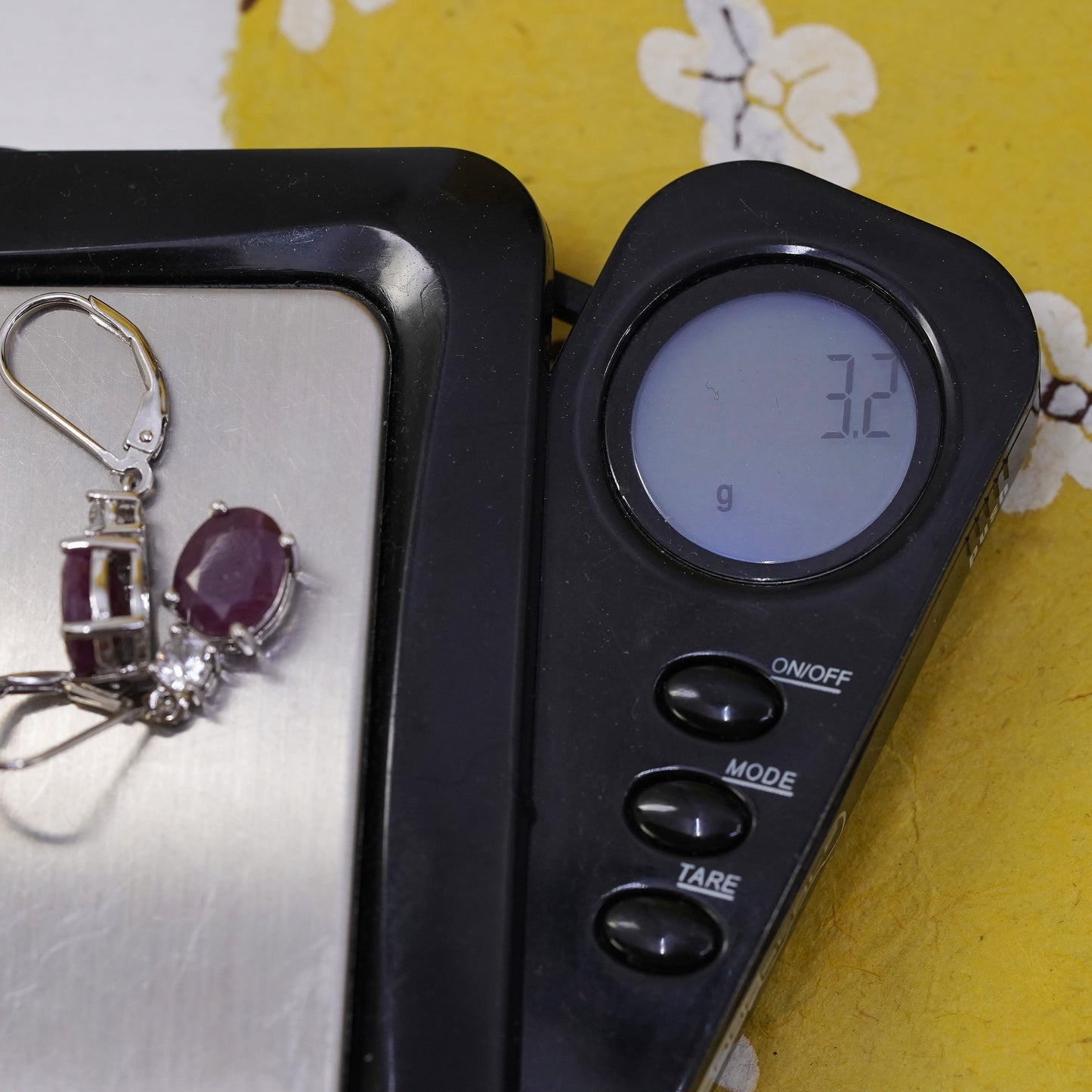 Vintage Sterling 925 silver handmade earrings with natural ruby