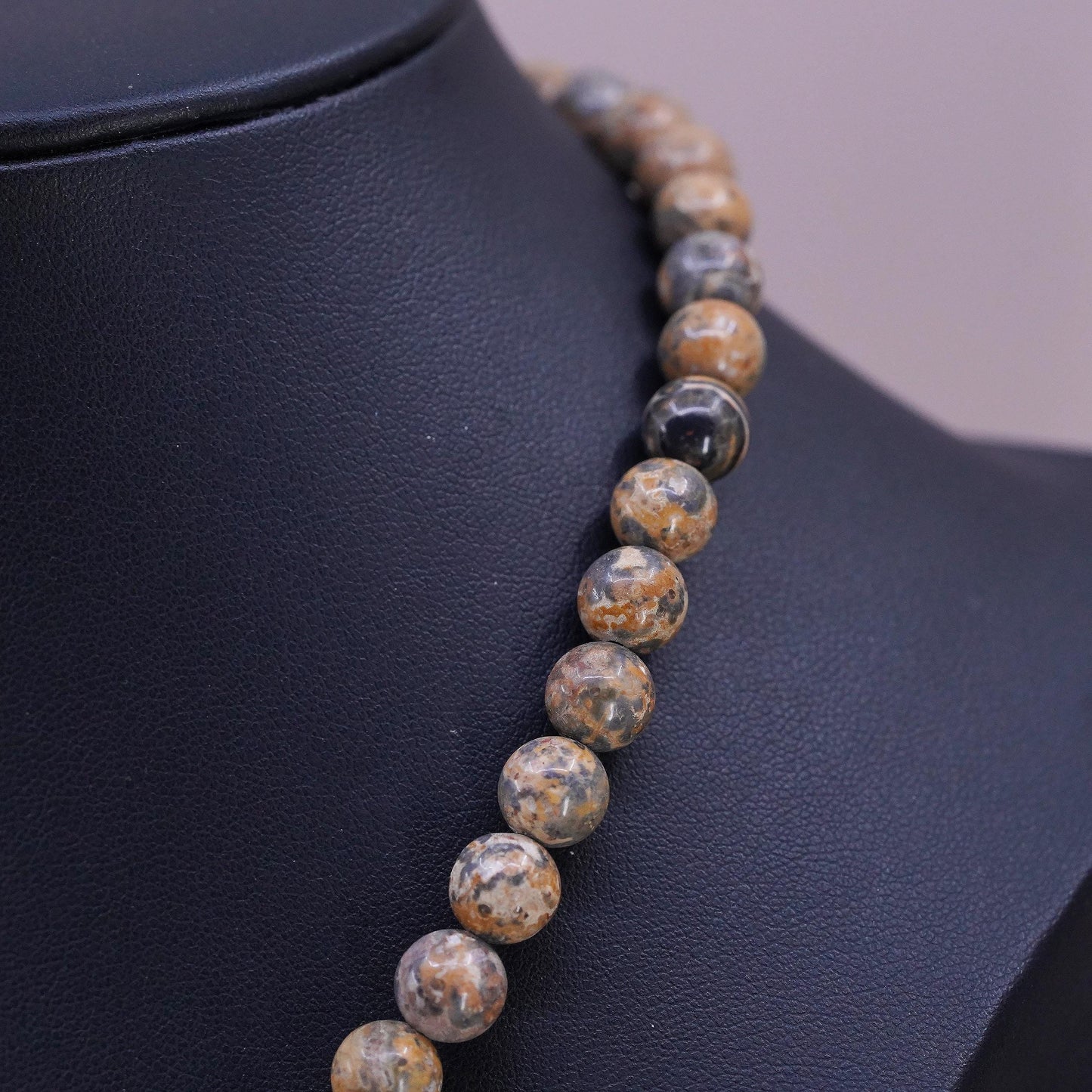 16", vintage Sterling 925 silver handmade necklace with Jasper beads