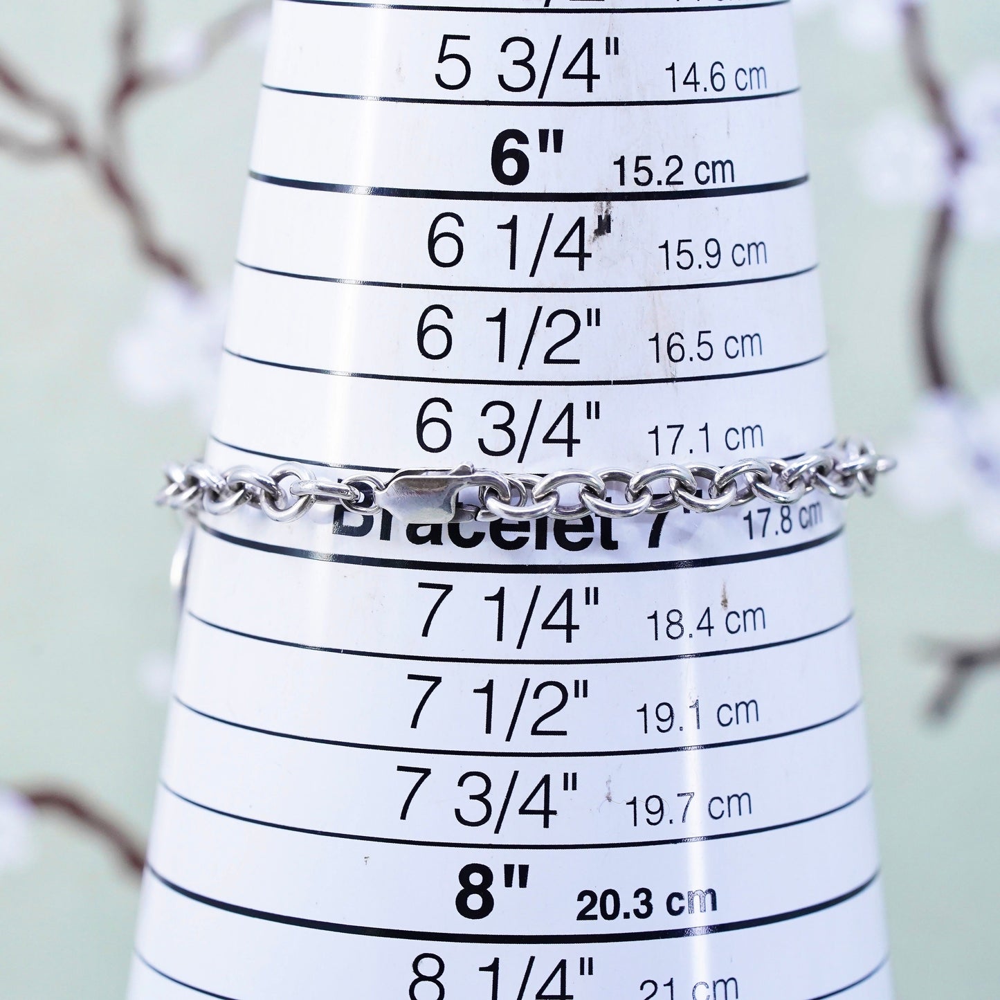 7" 5mm, sterling 925 silver circle bracelet with dog pow print tag charms