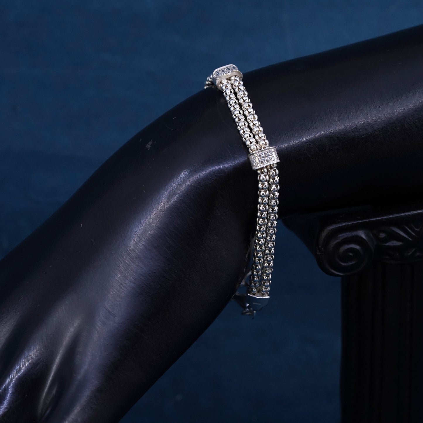 6.75", Dyadema multi strands sterling silver bracelet, 925 popcorn chain cz