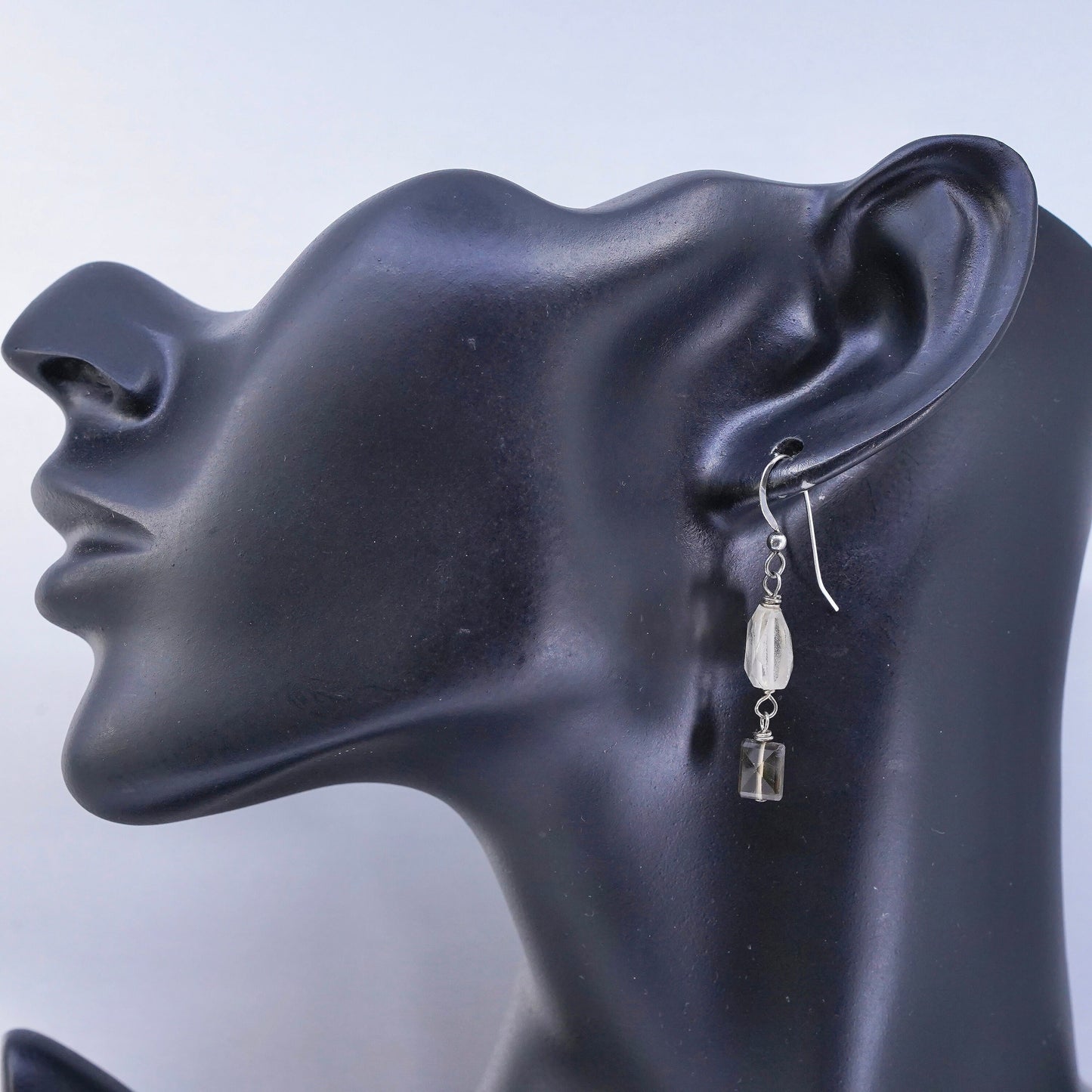 Vintage Sterling 925 silver handmade earrings with smoky quartz