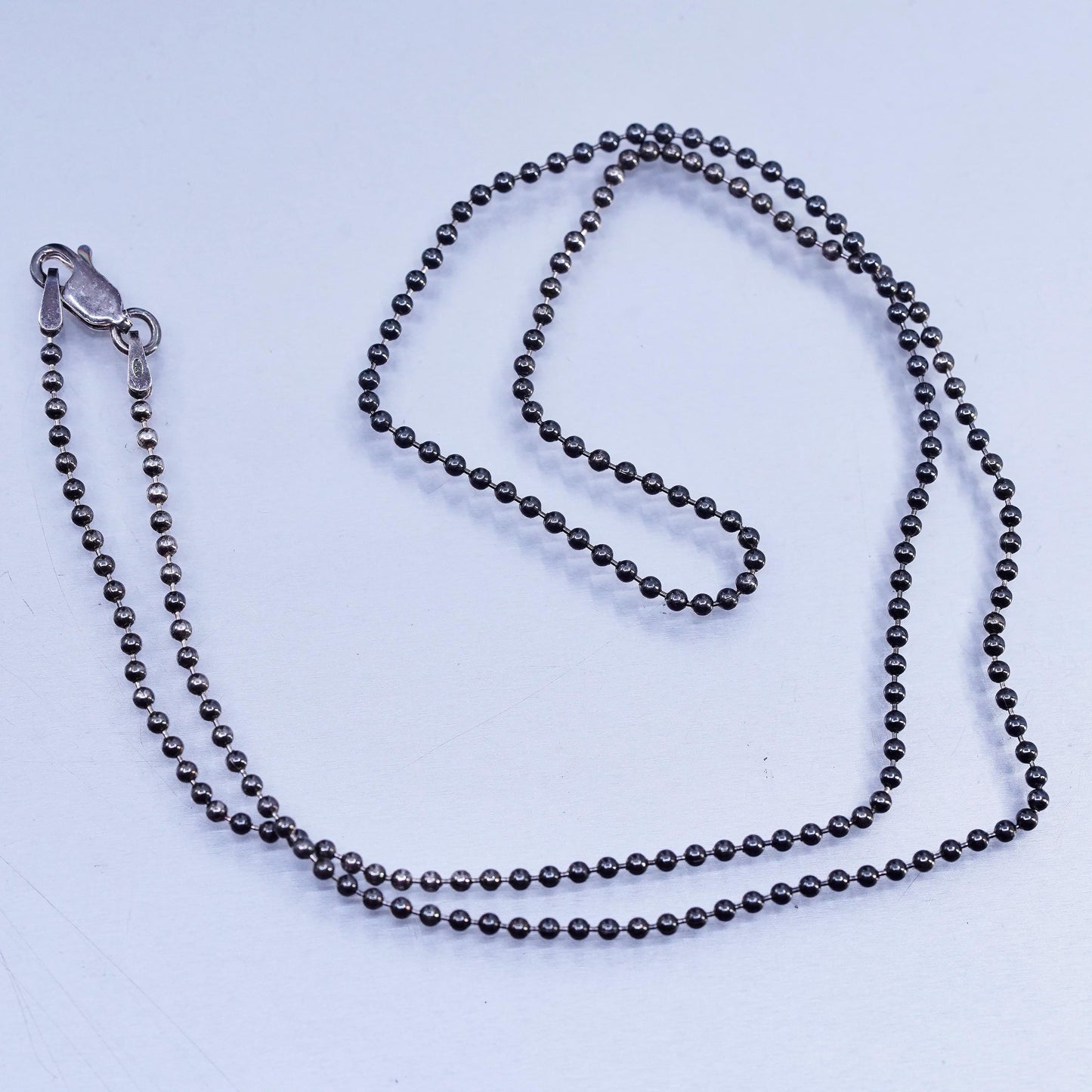 20" 1mm, vintage Italian IBB Sterling 925 silver oxidized chain necklace beads