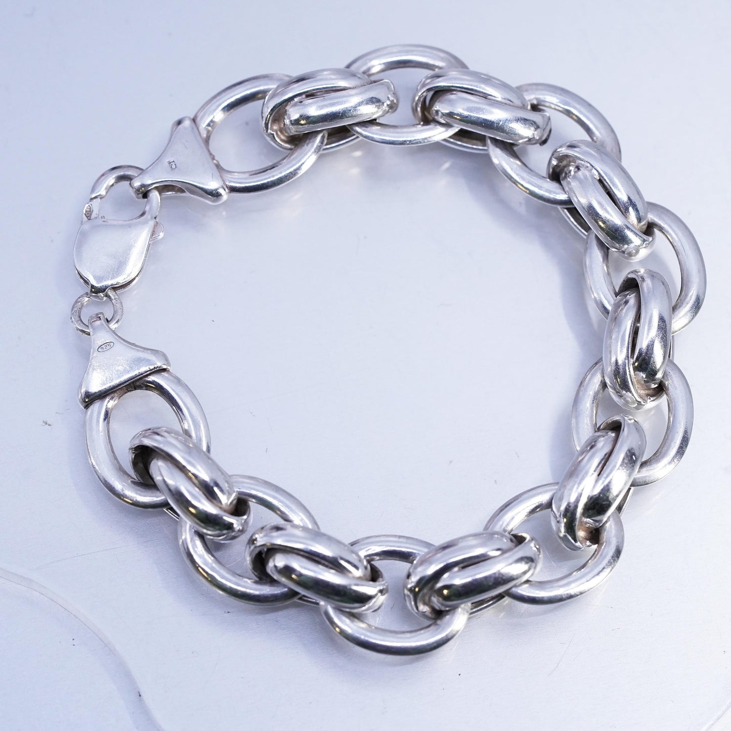7.75", vintage Sterling 925 silver handmade bracelet, bold double oval chain