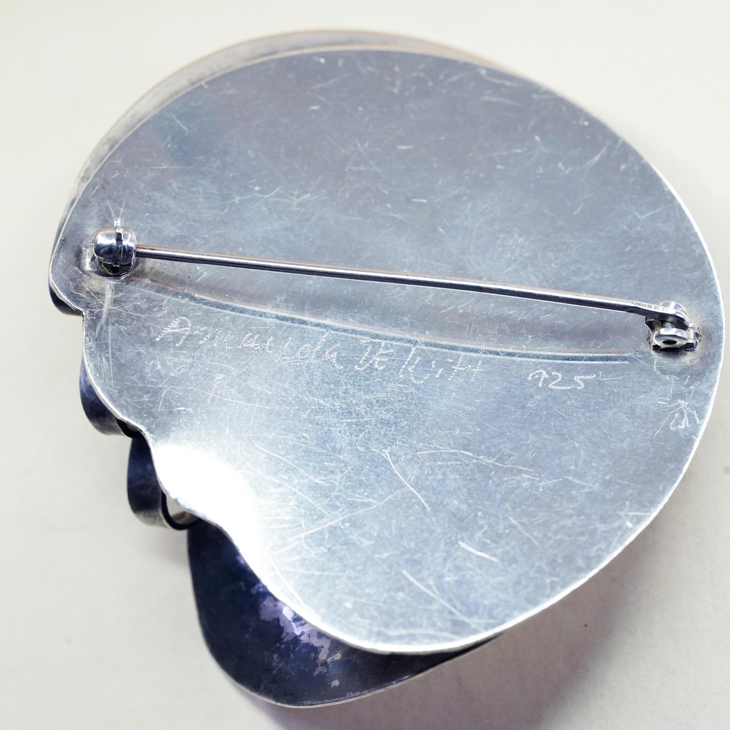 sterling silver brooch, 925 modern abstract wave layered circle, Christmas pin