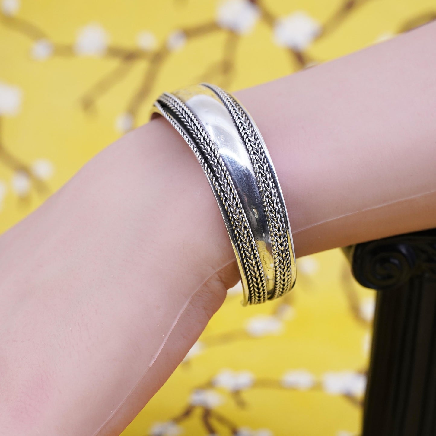 6.5", Vintage Sterling silver handmade bracelet, 925 braided woven cable cuff