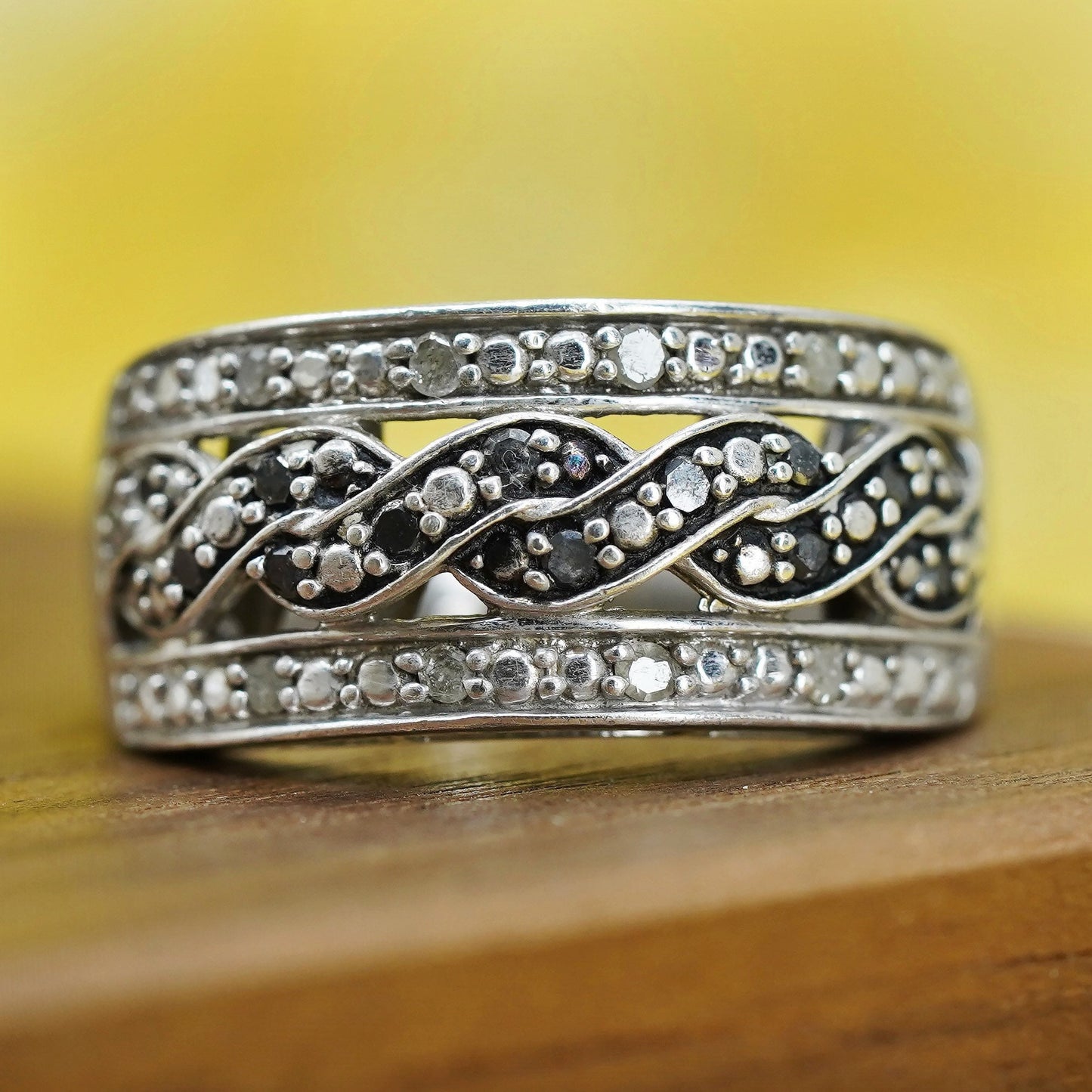 Size 7, vintage Sterling silver handmade ring, 925 band with cluster diamond