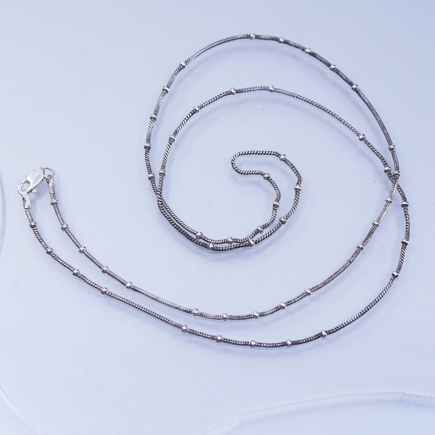 24” 1mm, vintage Italian Sterling 925 silver bead snake chain necklace