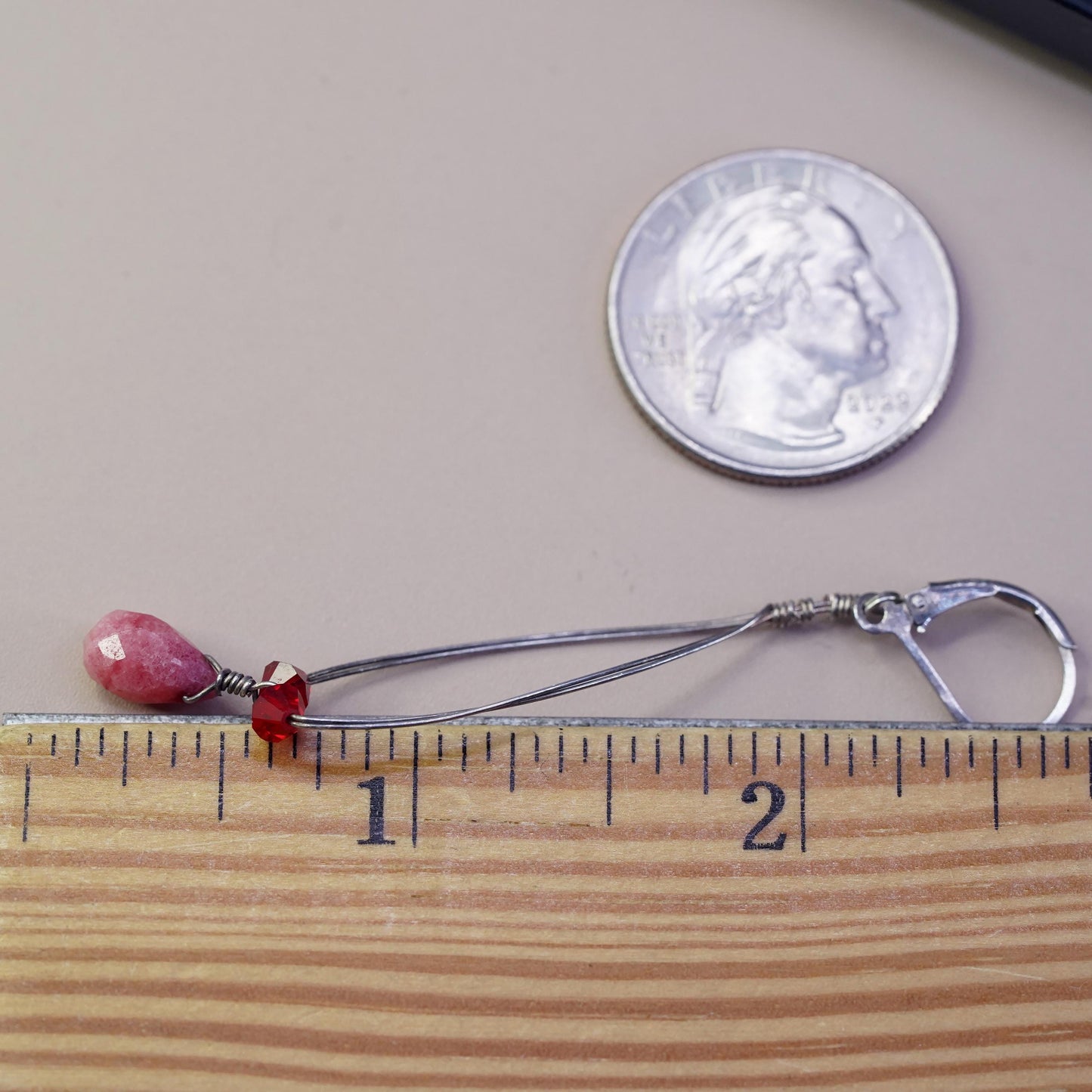 Vintage Sterling 925 silver handmade earrings with teardrop ruby
