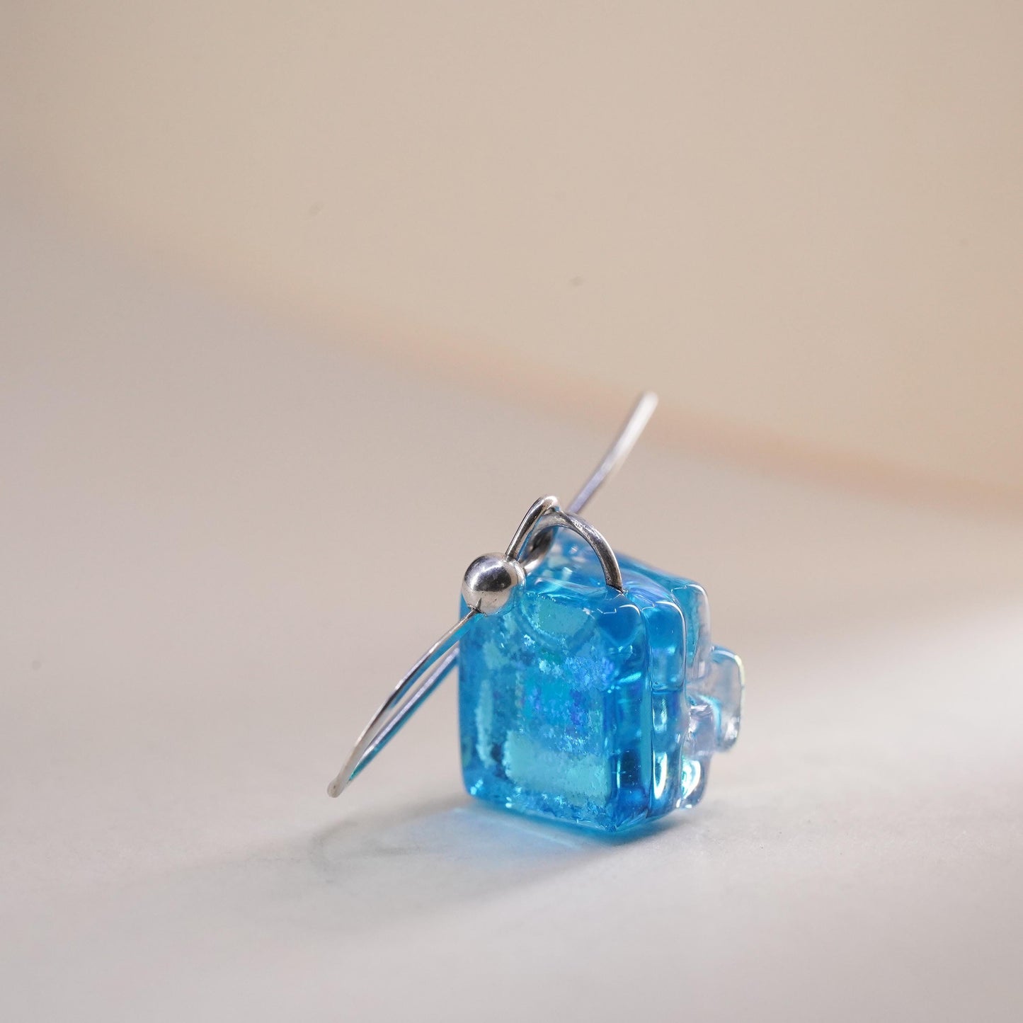 Vintage sterling 925 silver handmade single earring with blue glass bead
