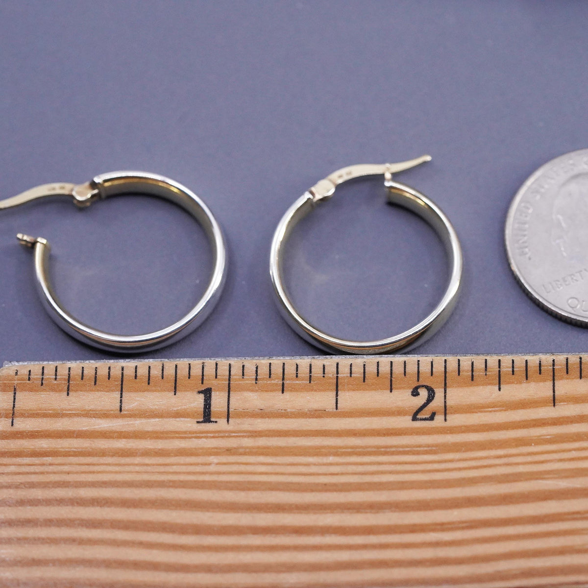 1", vintage two tone Italy Sterling silver handmade earrings, 925 hoops, huggie