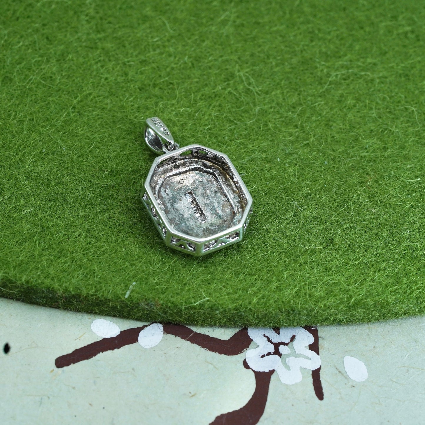 vintage Sterling silver Pendant, 925 rectangular with real diamond