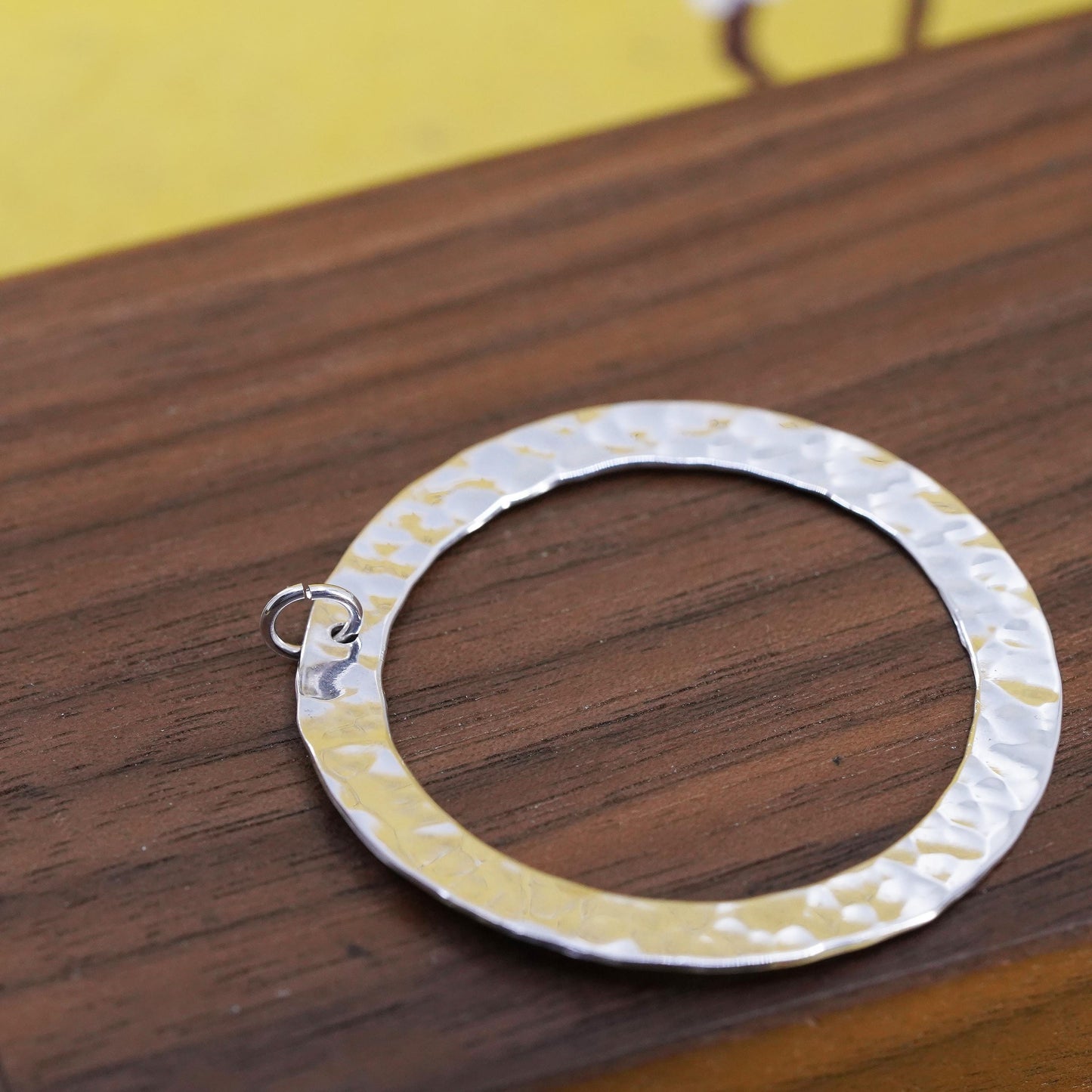 Vintage Sterling silver handmade pendant, 925 hammered circle charm