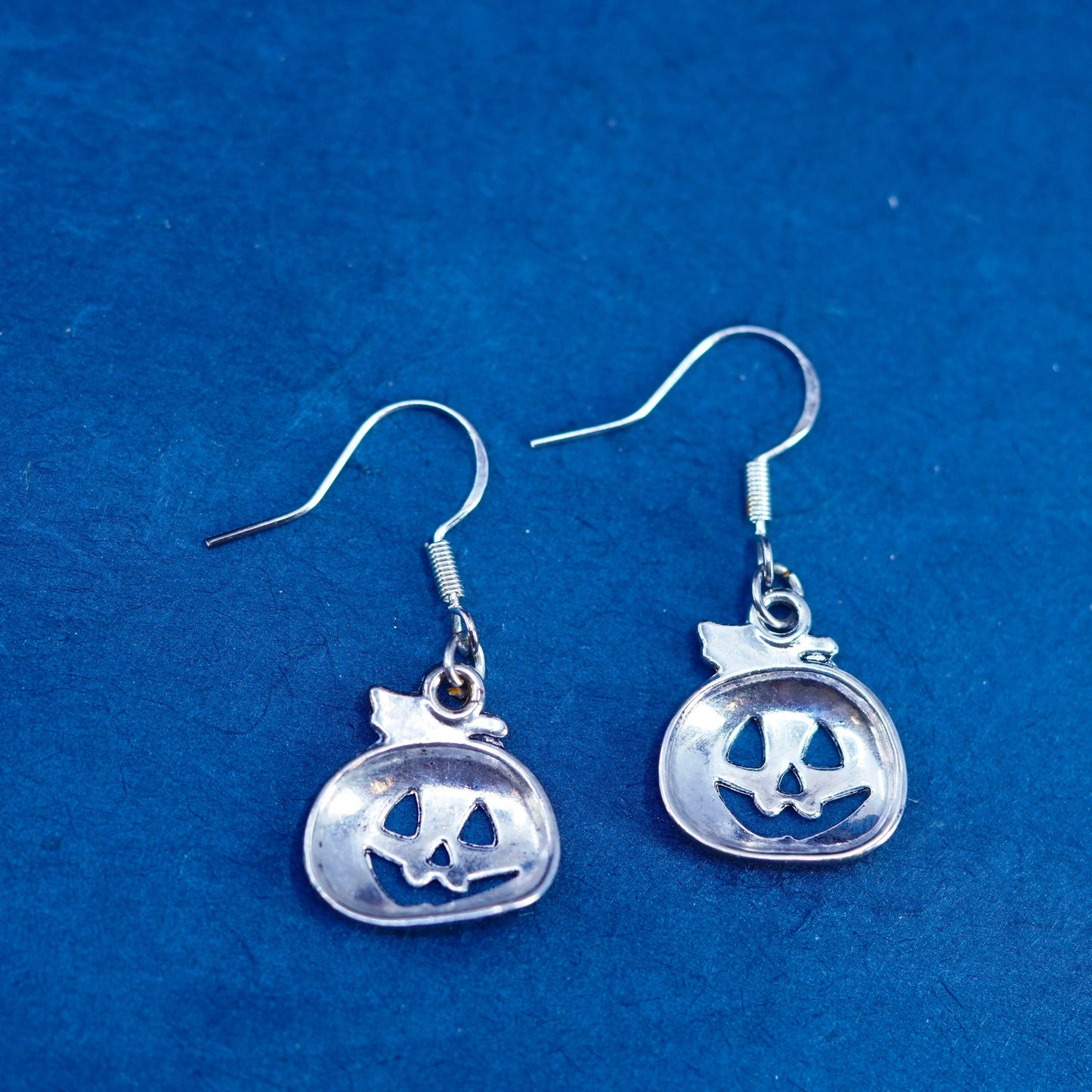 Vintage Sterling silver handmade Halloween earrings, 925 pumpkin dangles