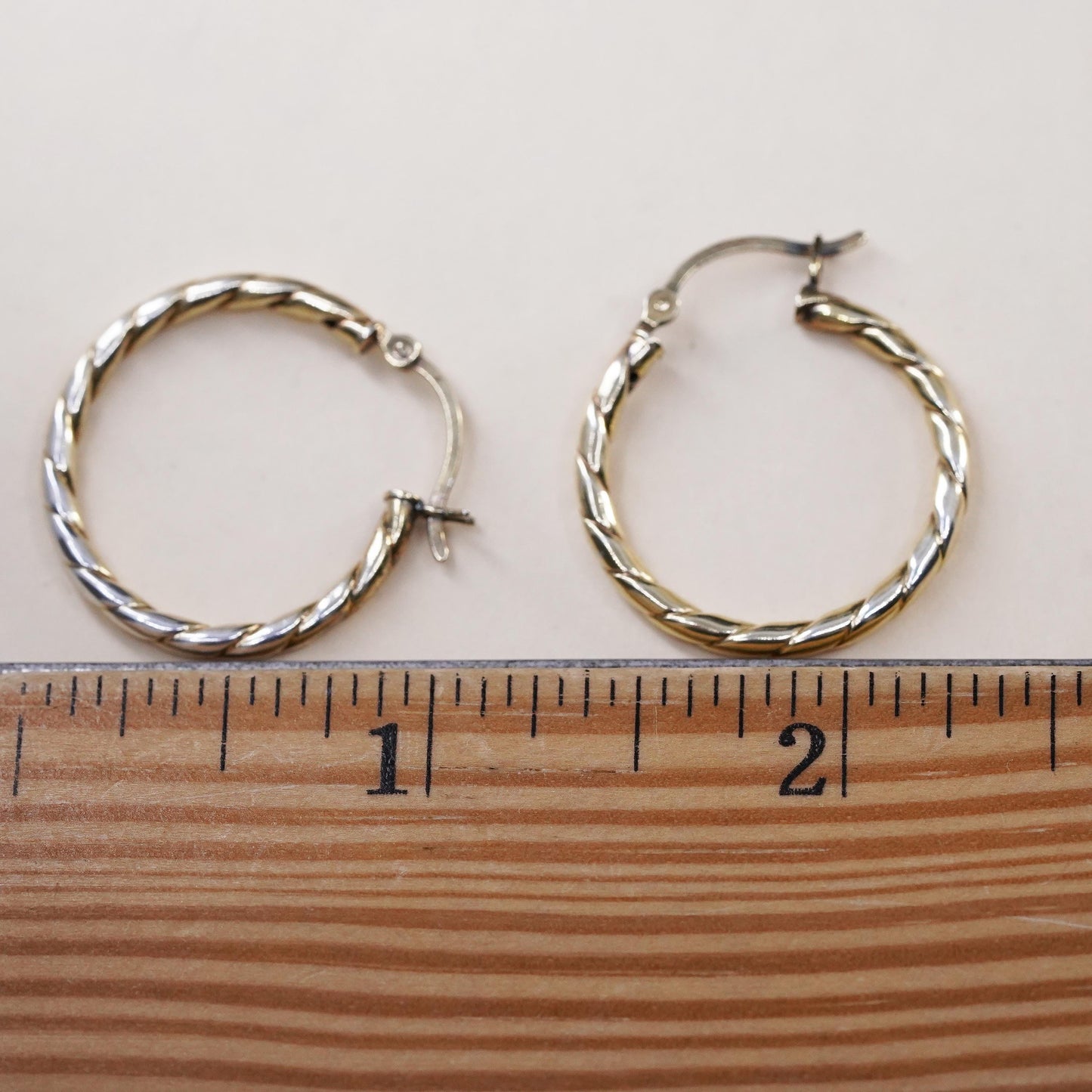1", vintage vermeil gold over sterling silver loop earrings, 925 textured hoops