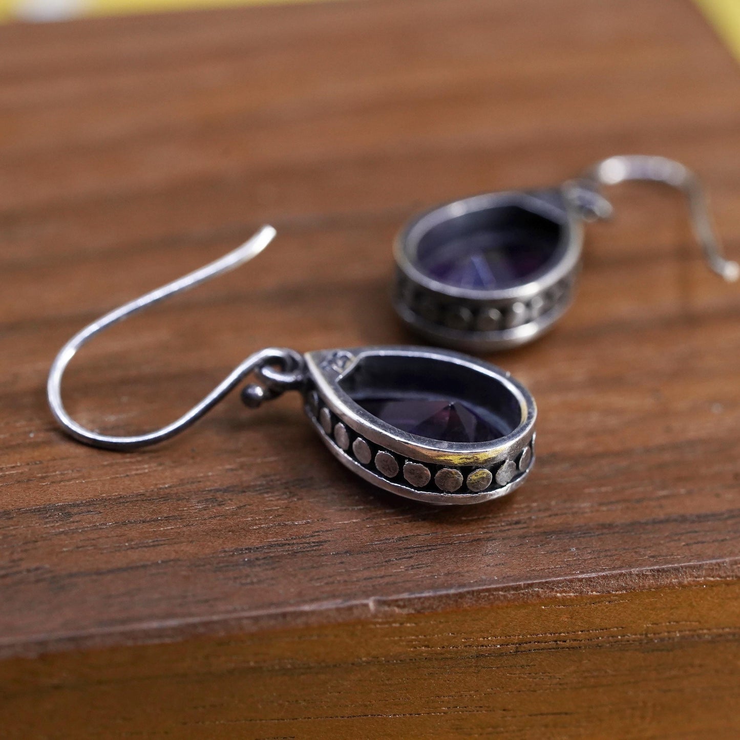 Vintage Sterling 925 silver handmade teardrop earrings with amethyst and beads