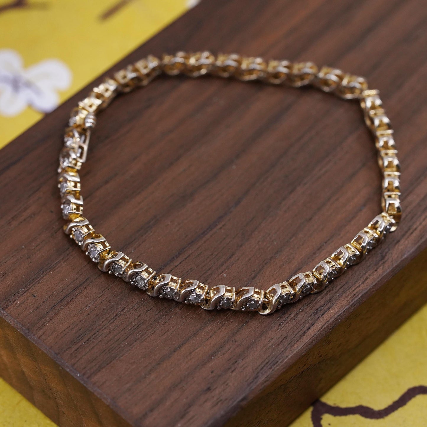 7", vermeil yellow gold Sterling silver tennis bracelet, 925 genuine diamond