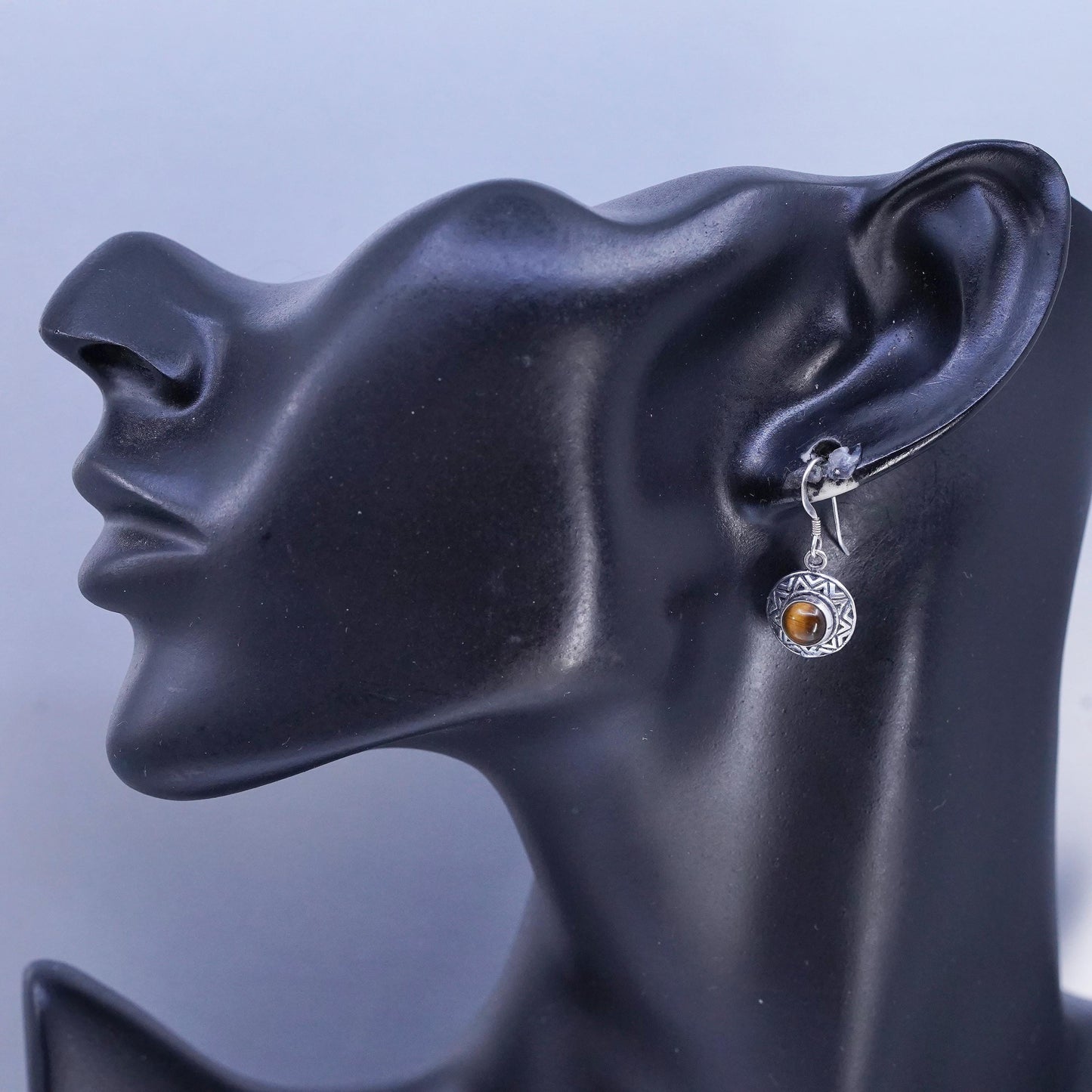 Vintage Sterling Silver Handmade Earrings, 925 Silver with Golden Tiger Eye
