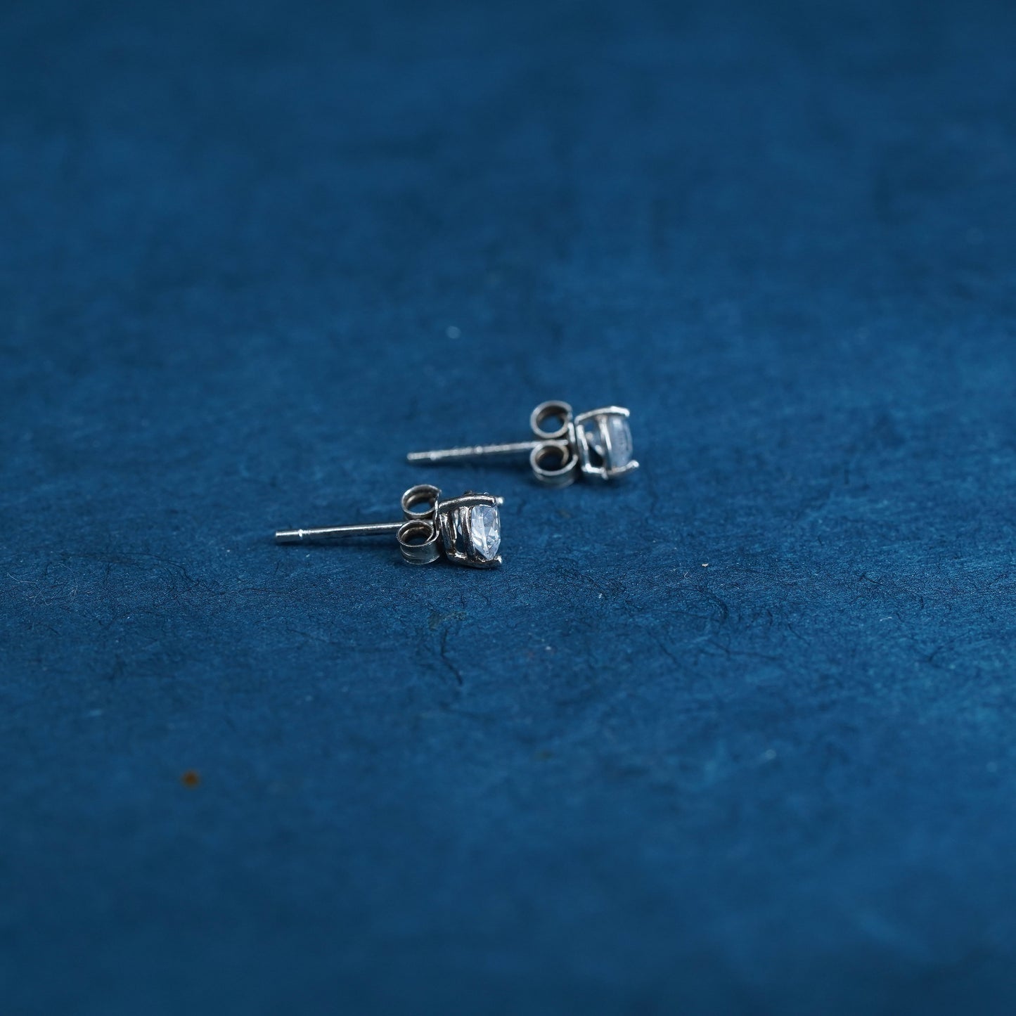 Vintage sterling silver handmade earrings, 925 teardrop studs with CZ