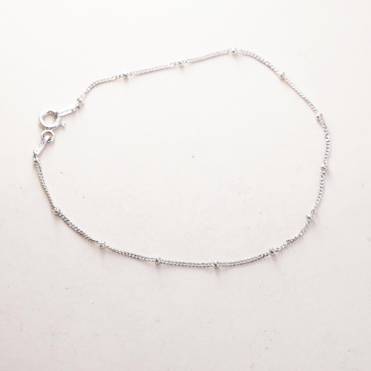 7.25” 1mm, Vintage Italian sterling silver bracelet, 925 curb chain with beads
