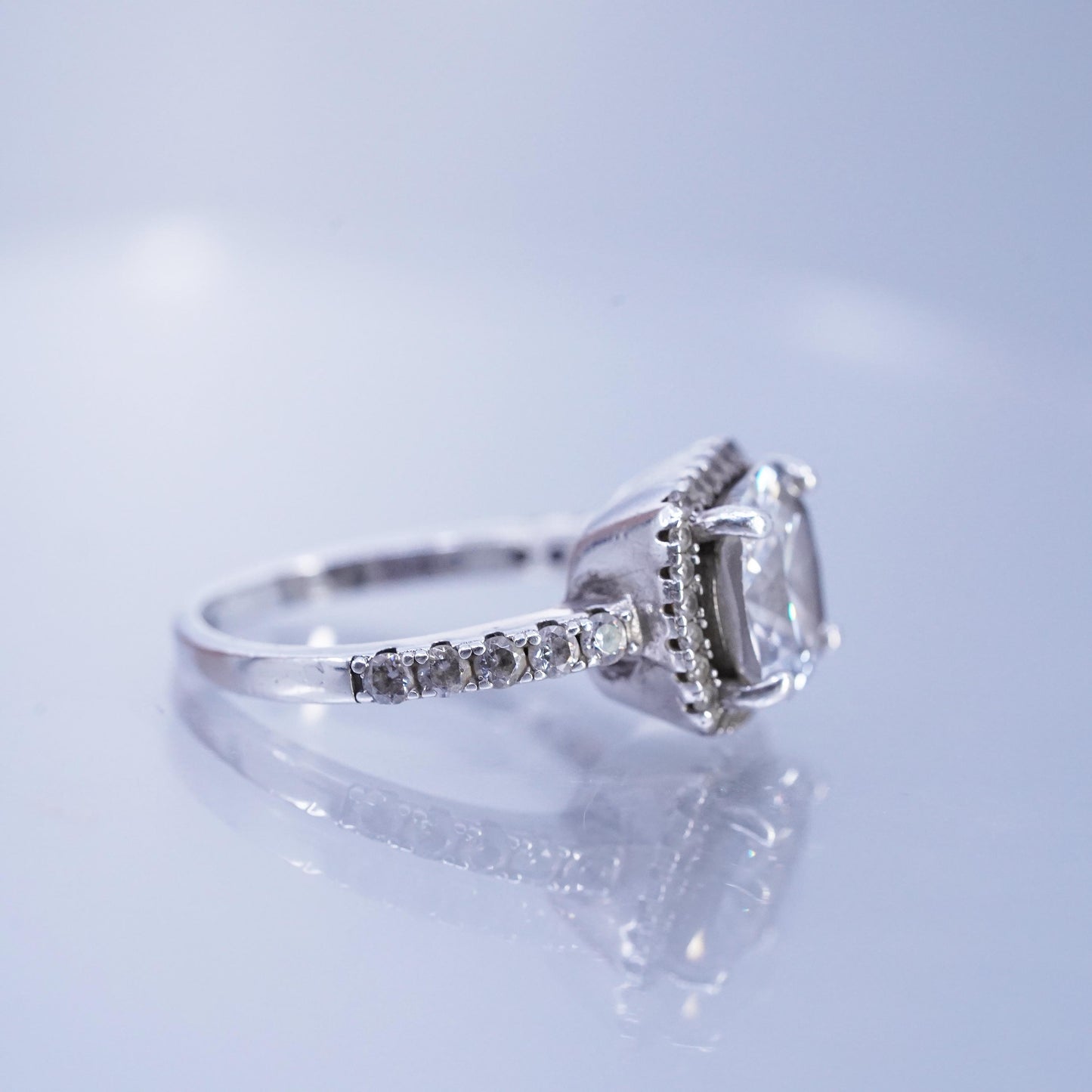 Size 6.75, vintage Sterling 925 silver statement engagement ring cluster Cz