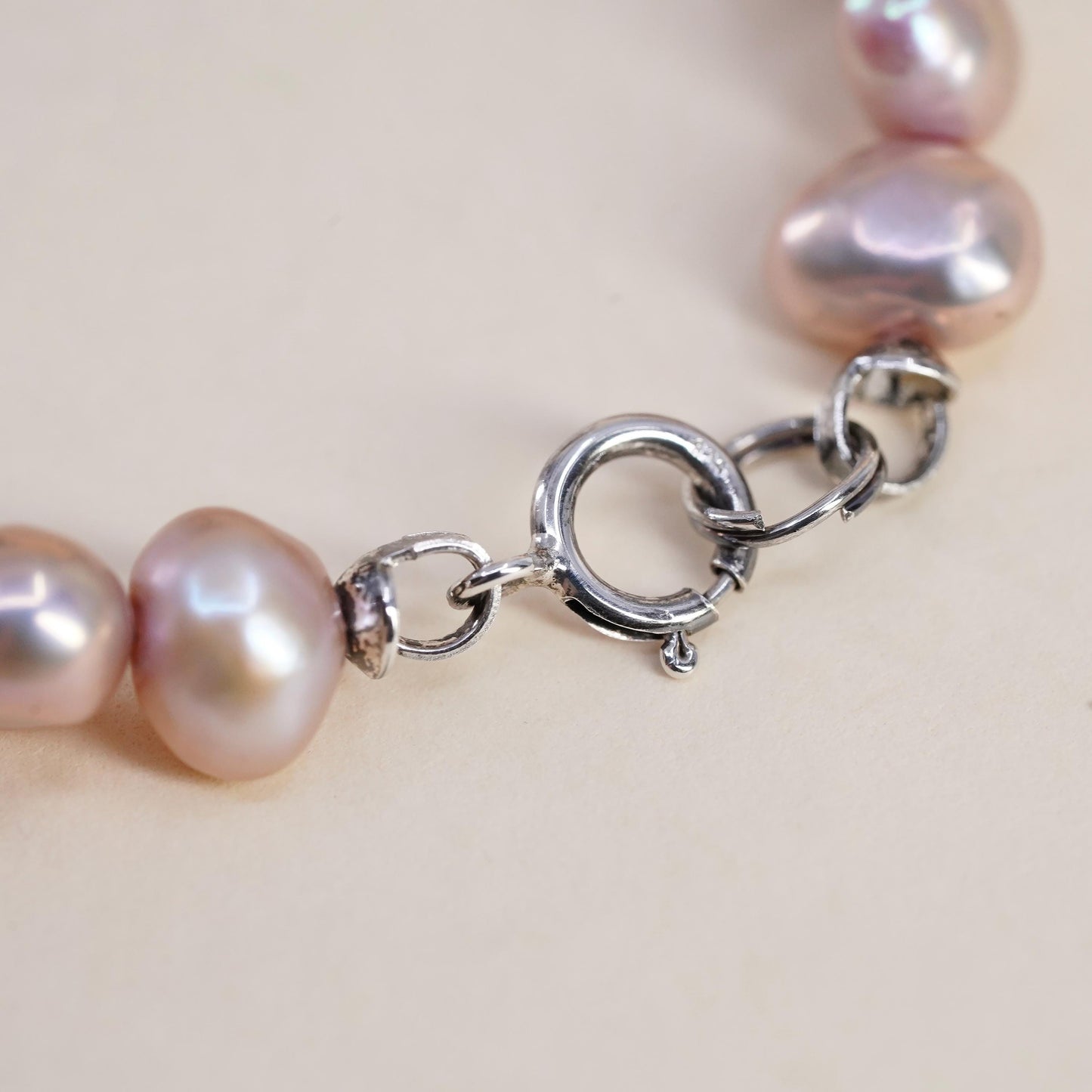 7.25” 5mm, Vintage handmade bracelet, pink freshwater pearl w/ 925 silver clasp